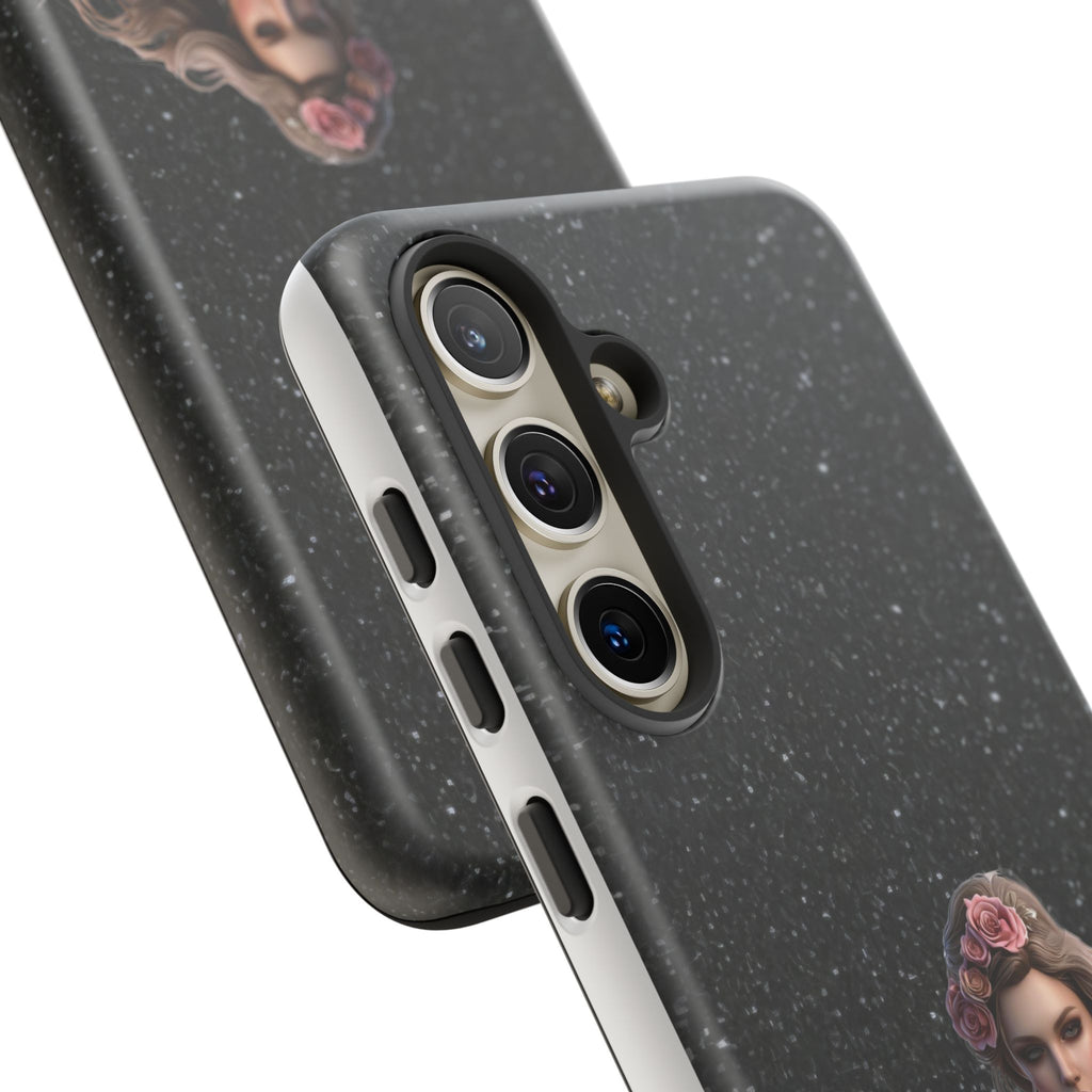 Floral Gothic Phone Case — Rose Crowned Woman on Sparkle Black Printify