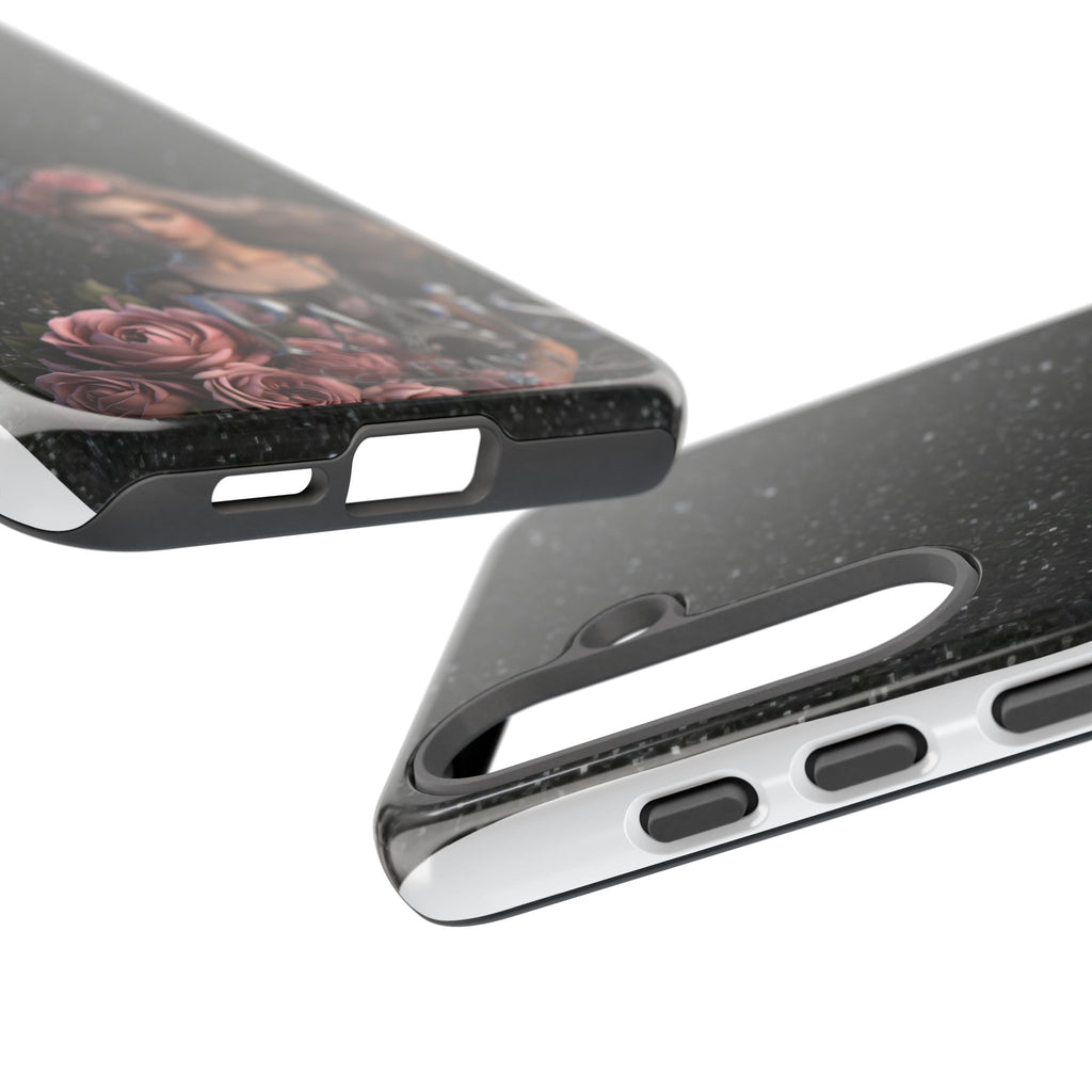 Floral Gothic Phone Case — Rose Crowned Woman on Sparkle Black Printify