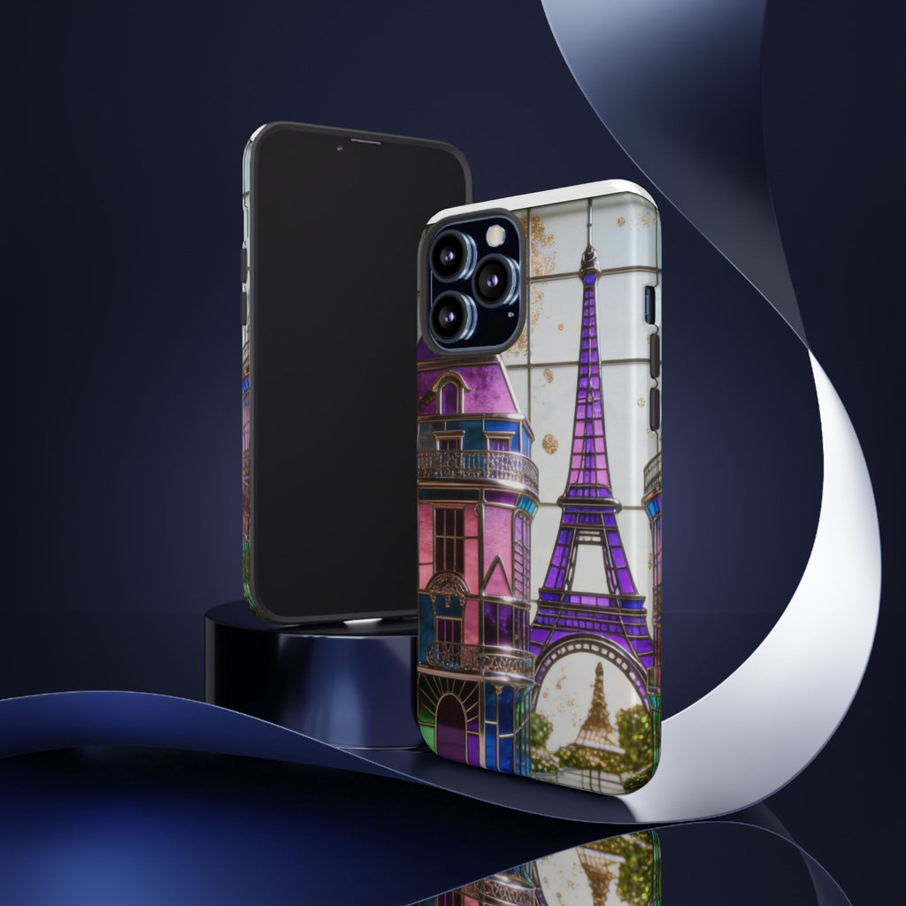 Parisian Eiffel Tower Tough Phone Case — Purple Vintage Cityscape Printify