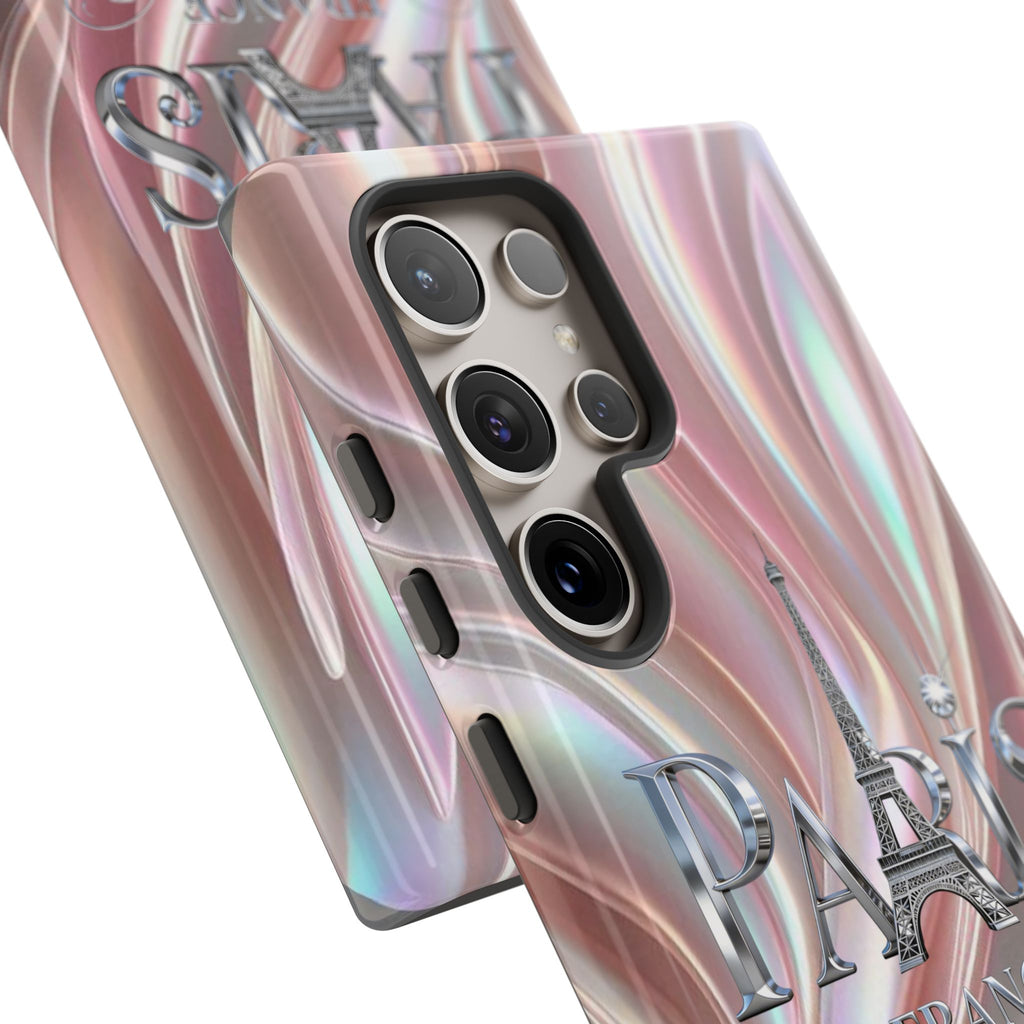 Paris Eiffel Phone Case — Iridescent Swirl Tough Case Printify