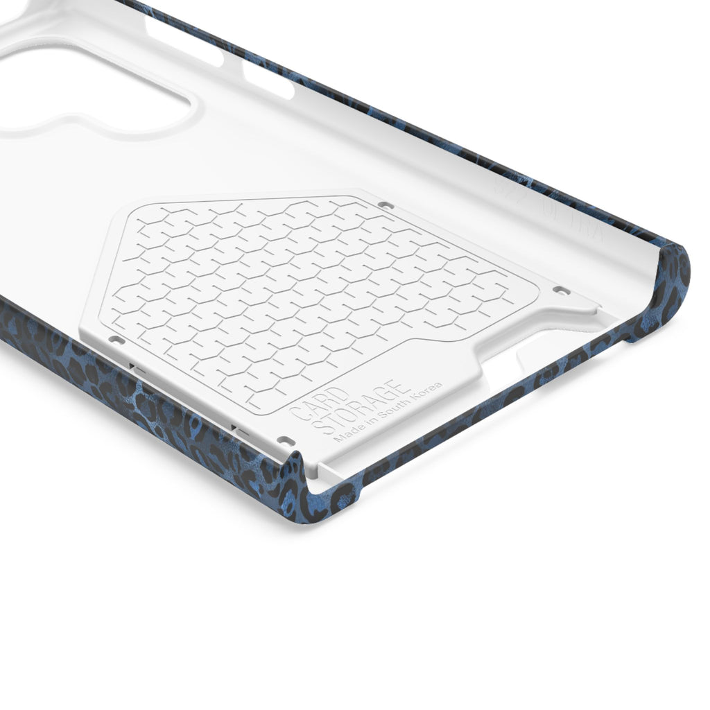 Blue Leopard Phone Case with Card Holder — Gold Cheetah Accent Printify