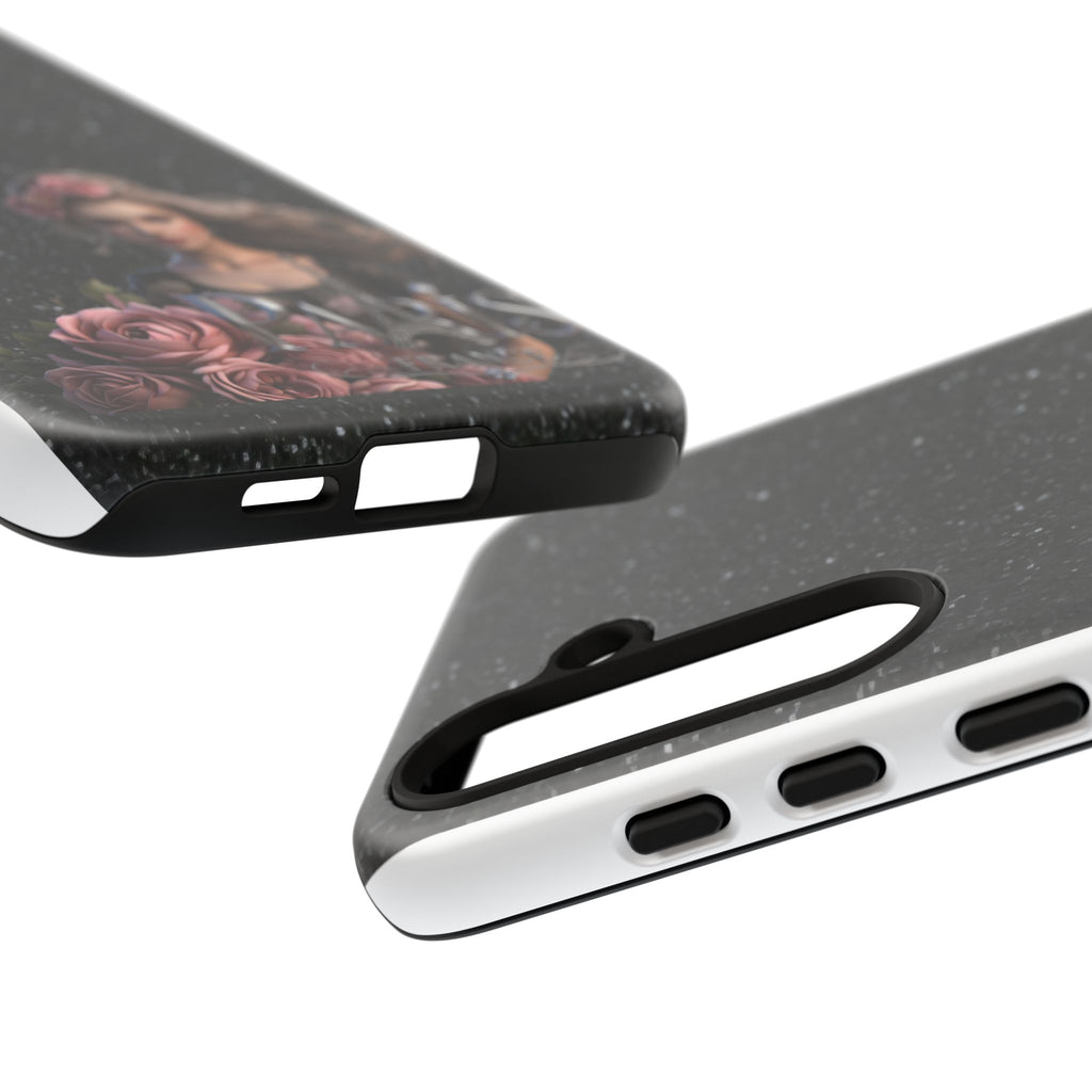 Floral Gothic Phone Case — Rose Crowned Woman on Sparkle Black Printify