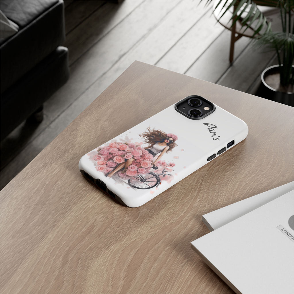 Paris Rose Bicycle woman phone case | Floral iPhone case Printify