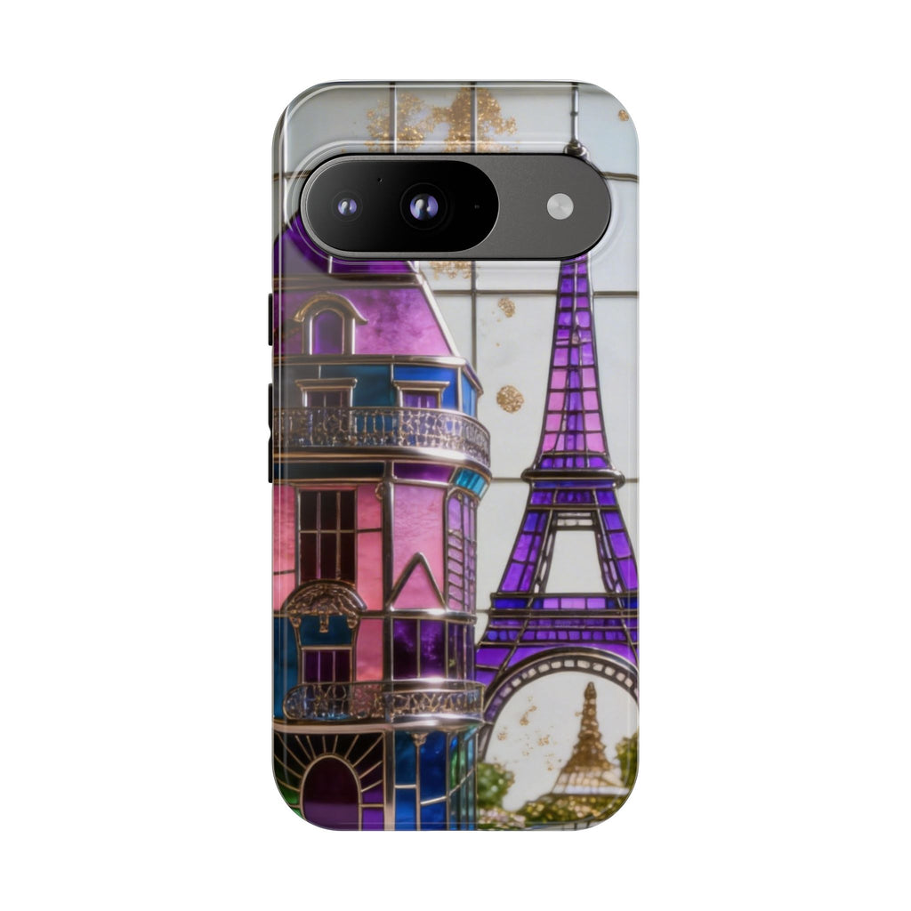 Parisian Eiffel Tower Tough Phone Case — Purple Vintage Cityscape Printify