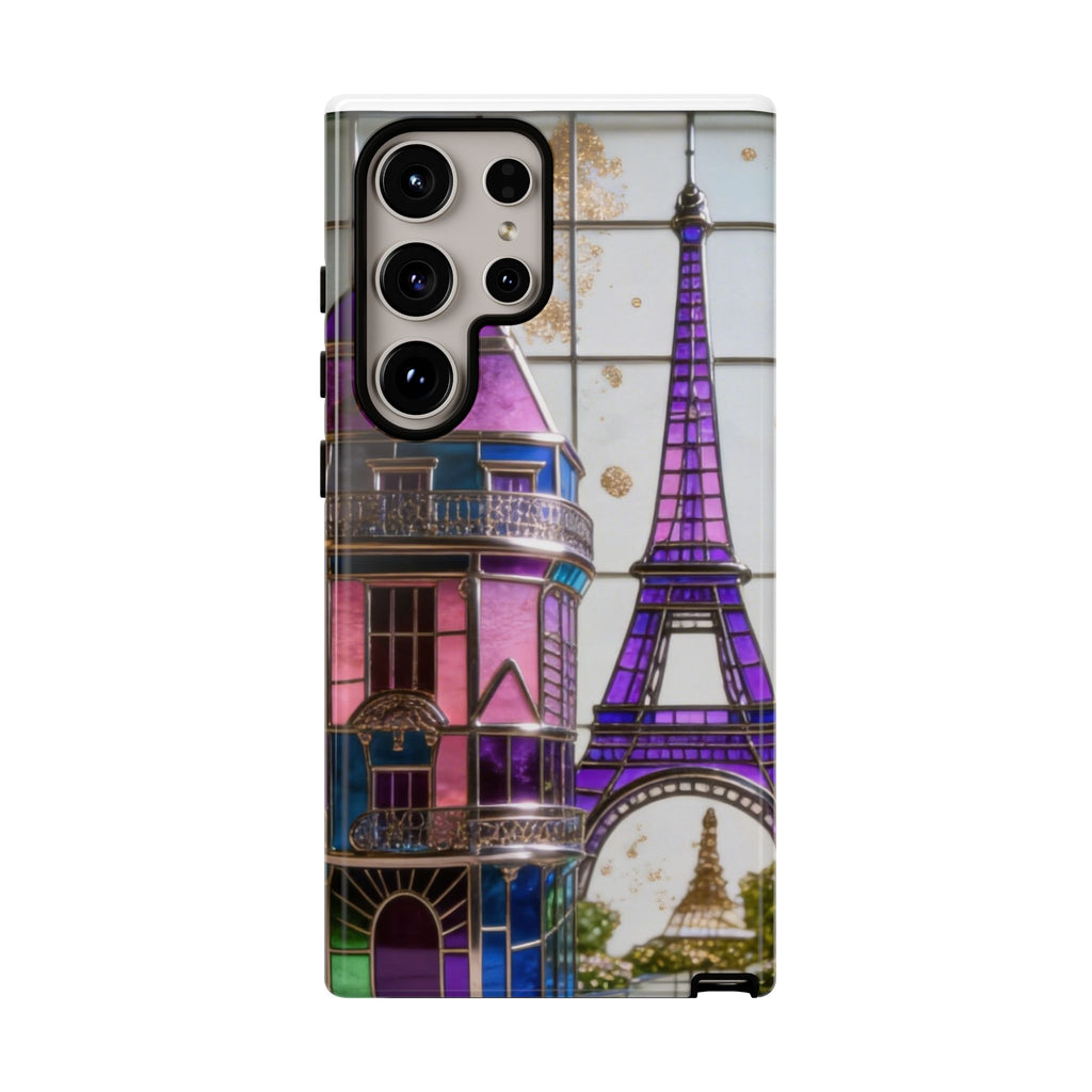 Parisian Eiffel Tower Tough Phone Case — Purple Vintage Cityscape Printify