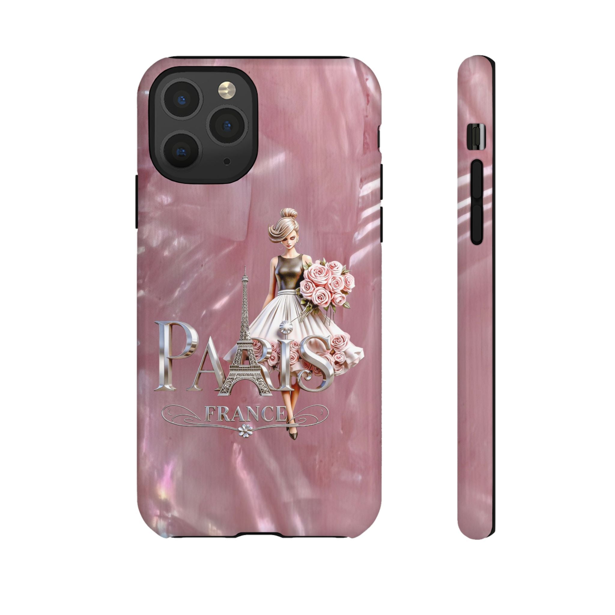 Paris Floral Phone Case - Pink Eiffel Tower Fashion Girl Tough Case Printify