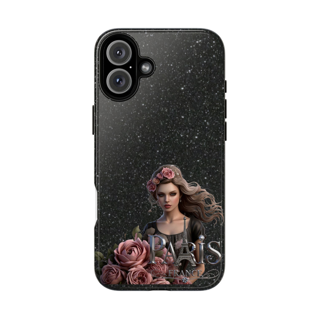 Floral Gothic Phone Case — Rose Crowned Woman on Sparkle Black Printify