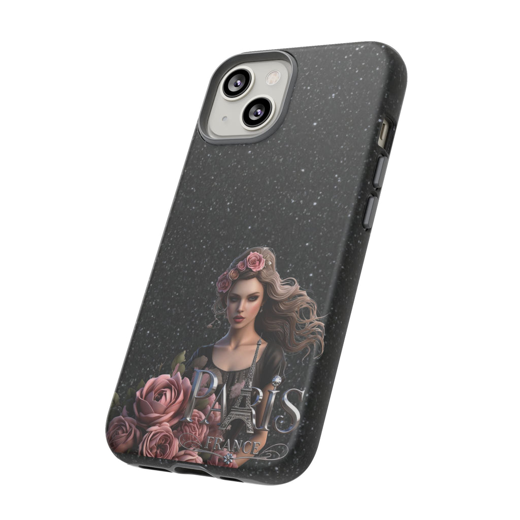Floral Gothic Phone Case — Rose Crowned Woman on Sparkle Black Printify
