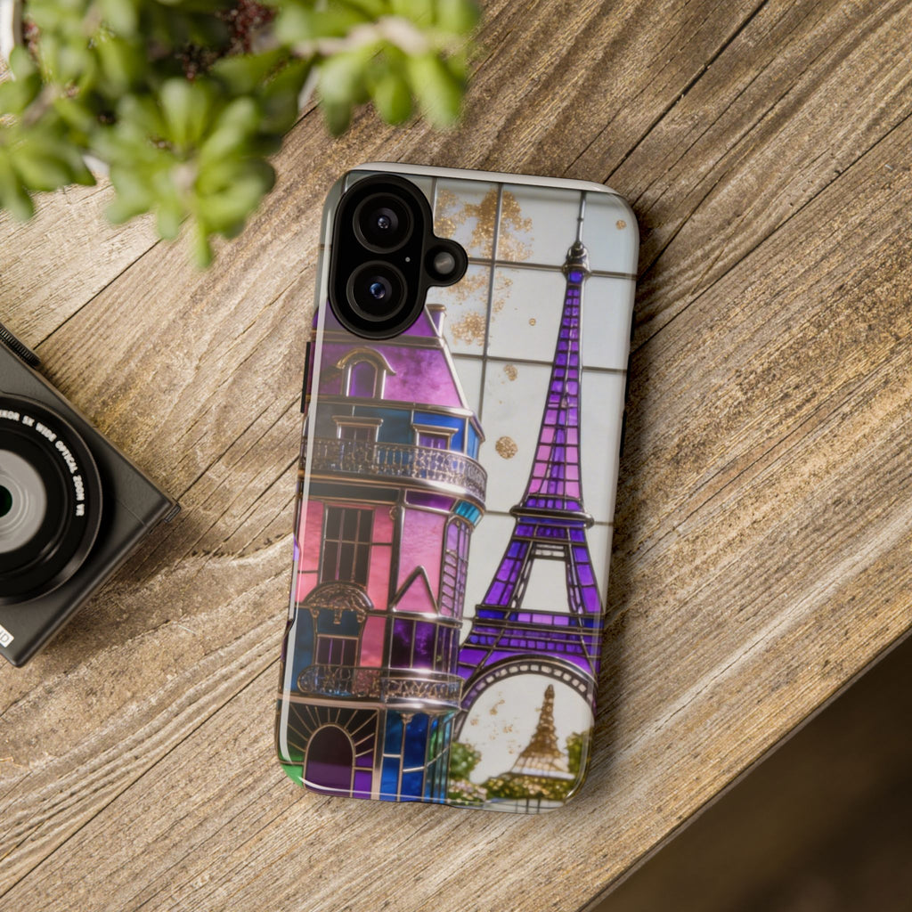 Parisian Eiffel Tower Tough Phone Case — Purple Vintage Cityscape Printify