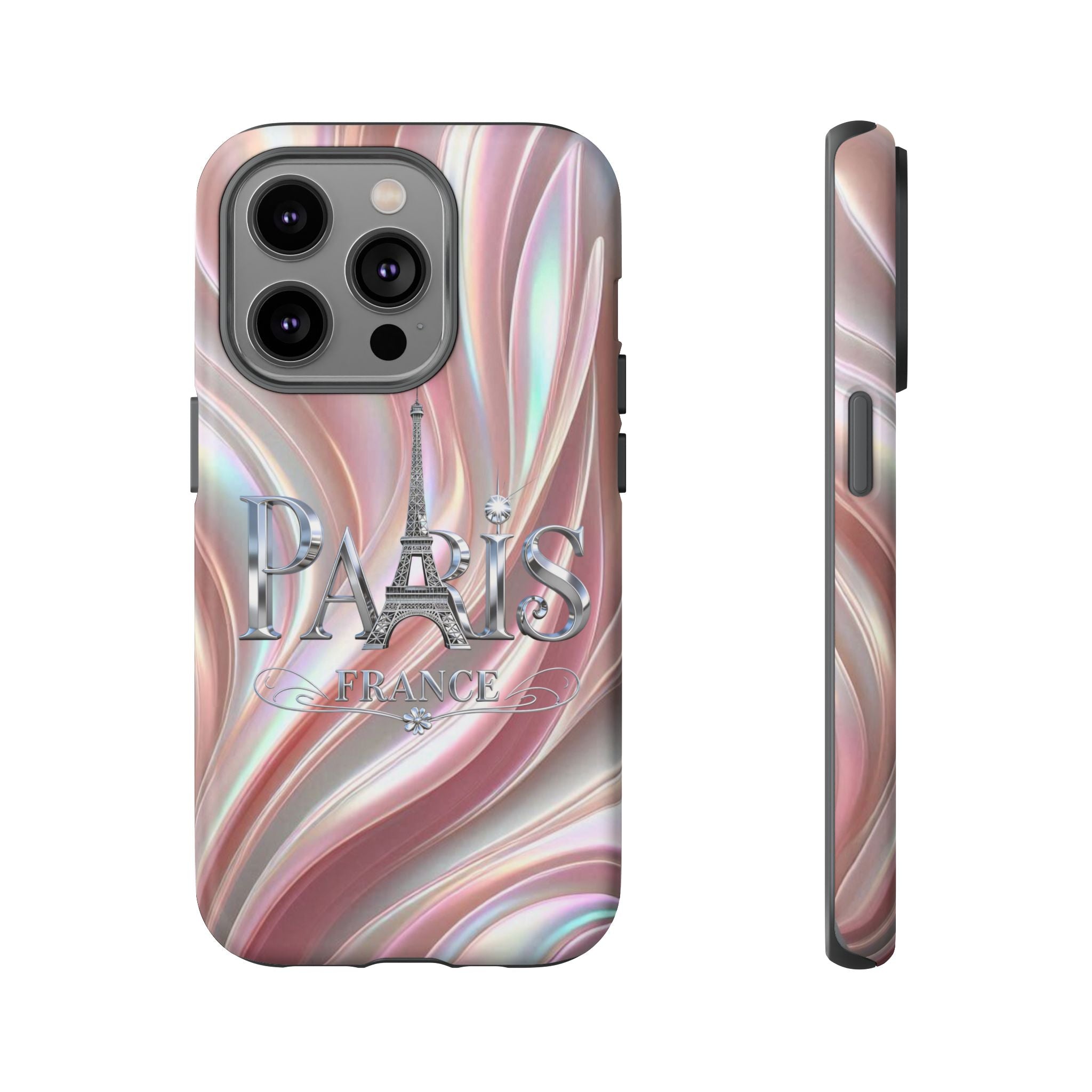 Paris Eiffel Phone Case — Iridescent Swirl Tough Case Printify