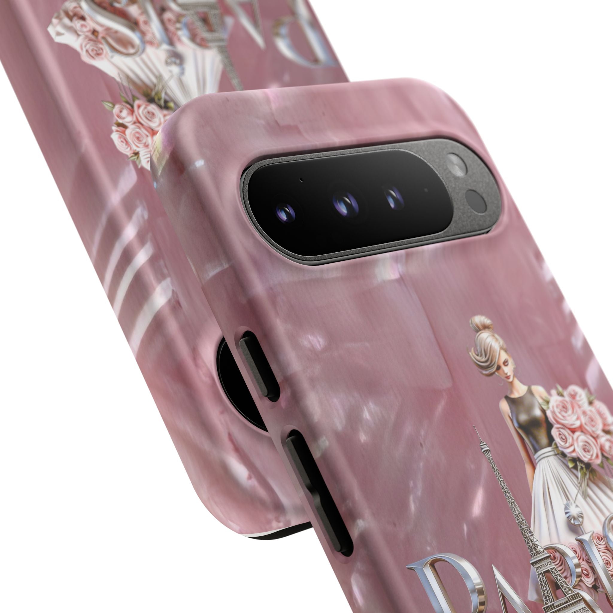 Paris Floral Phone Case - Pink Eiffel Tower Fashion Girl Tough Case Printify