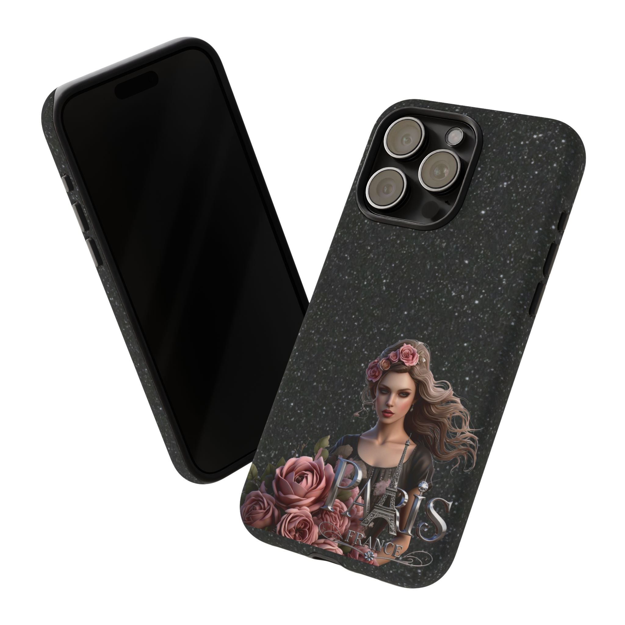 Floral Gothic Phone Case — Rose Crowned Woman on Sparkle Black Printify