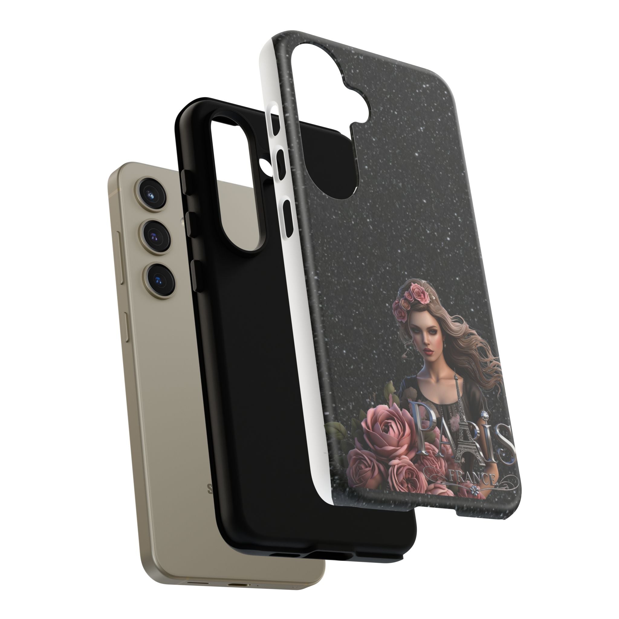 Floral Gothic Phone Case — Rose Crowned Woman on Sparkle Black Printify