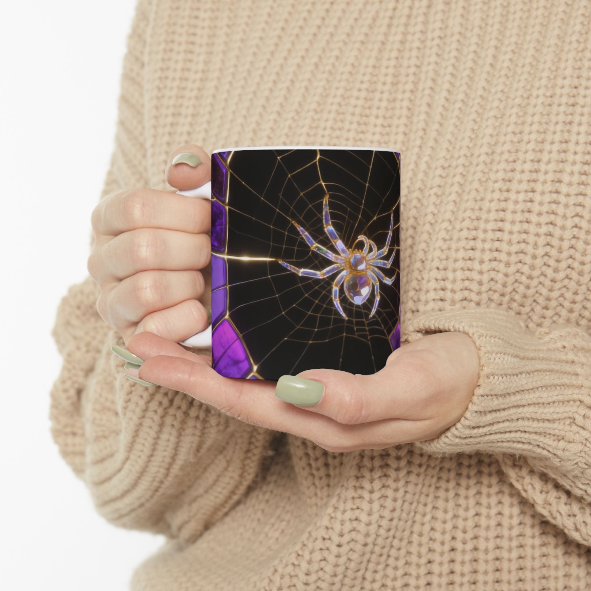 Stained Glass Spider Web Ceramic Mug — Halloween Gothic Coffee Cup (11oz/15oz) Printify