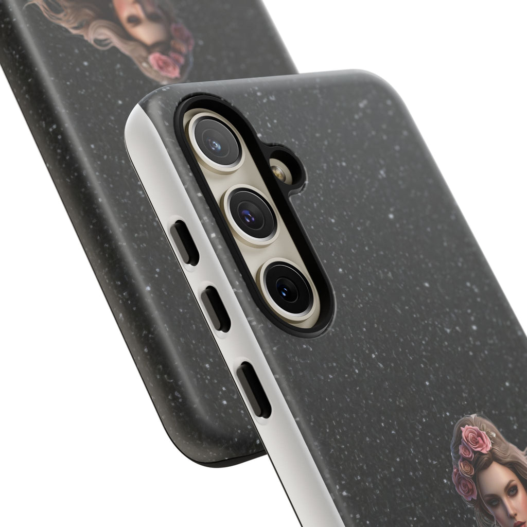 Floral Gothic Phone Case — Rose Crowned Woman on Sparkle Black Printify