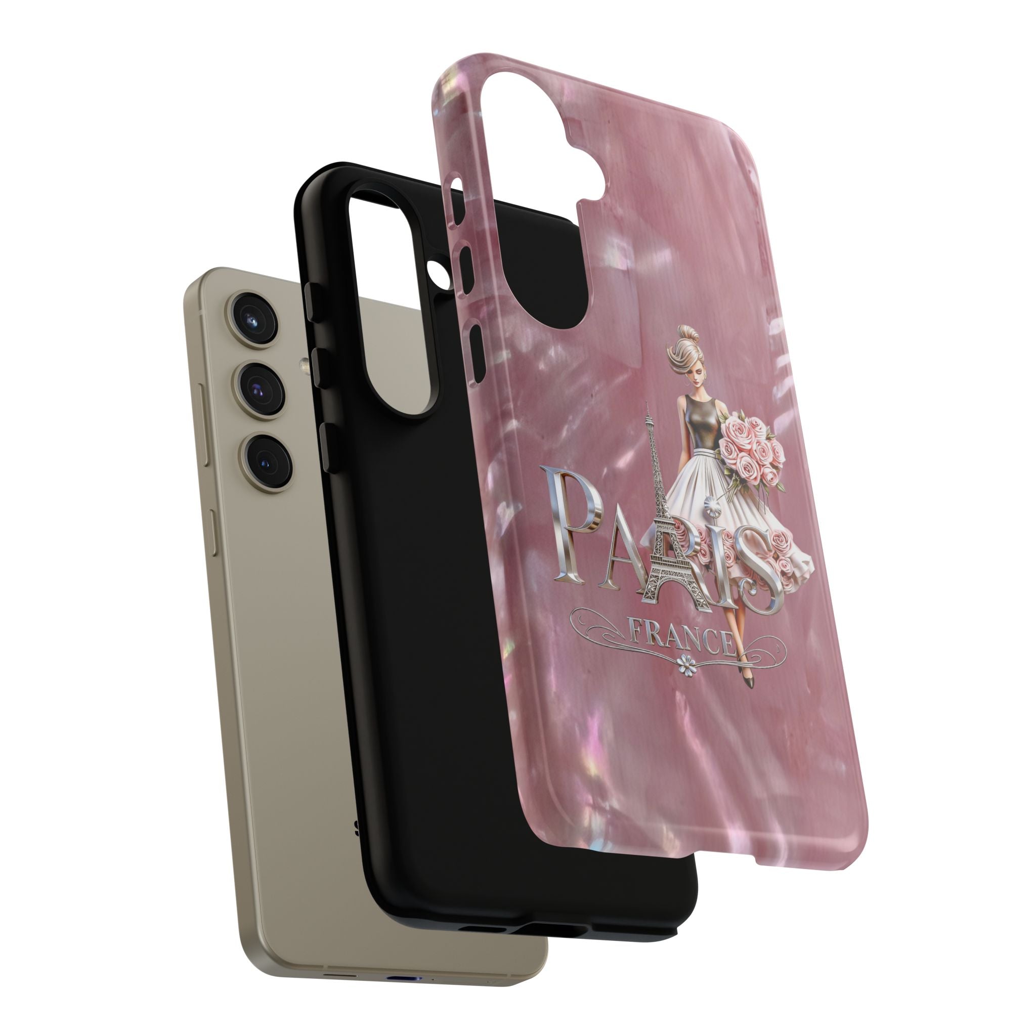 Paris Floral Phone Case - Pink Eiffel Tower Fashion Girl Tough Case Printify