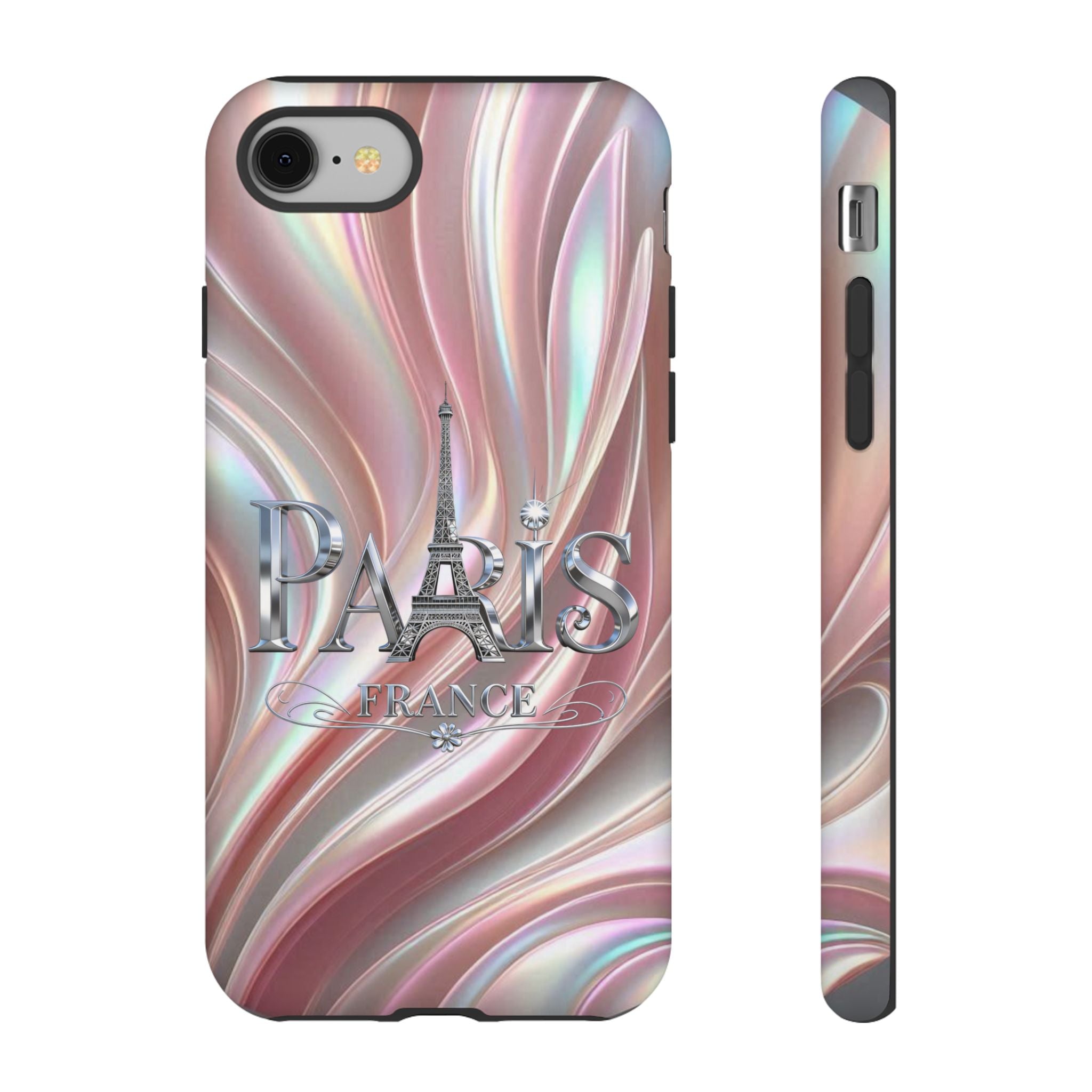 Paris Eiffel Phone Case — Iridescent Swirl Tough Case Printify