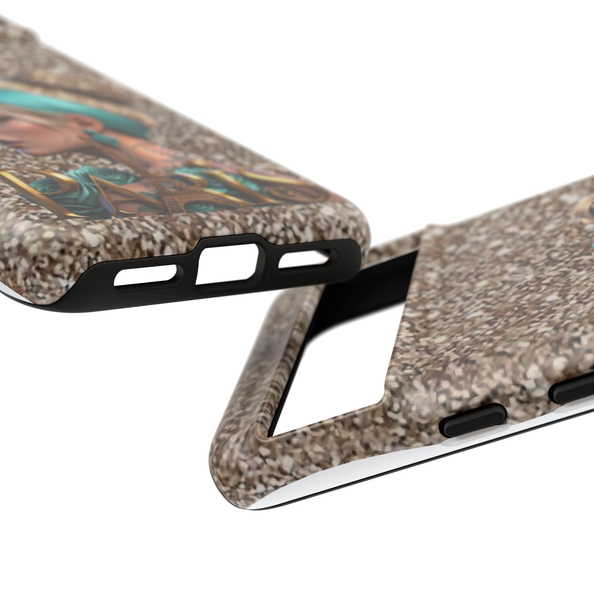 Parisian Glam Phone Case — Retro Pin-Up Girl with Teal Headscarf on Glitter Background Printify