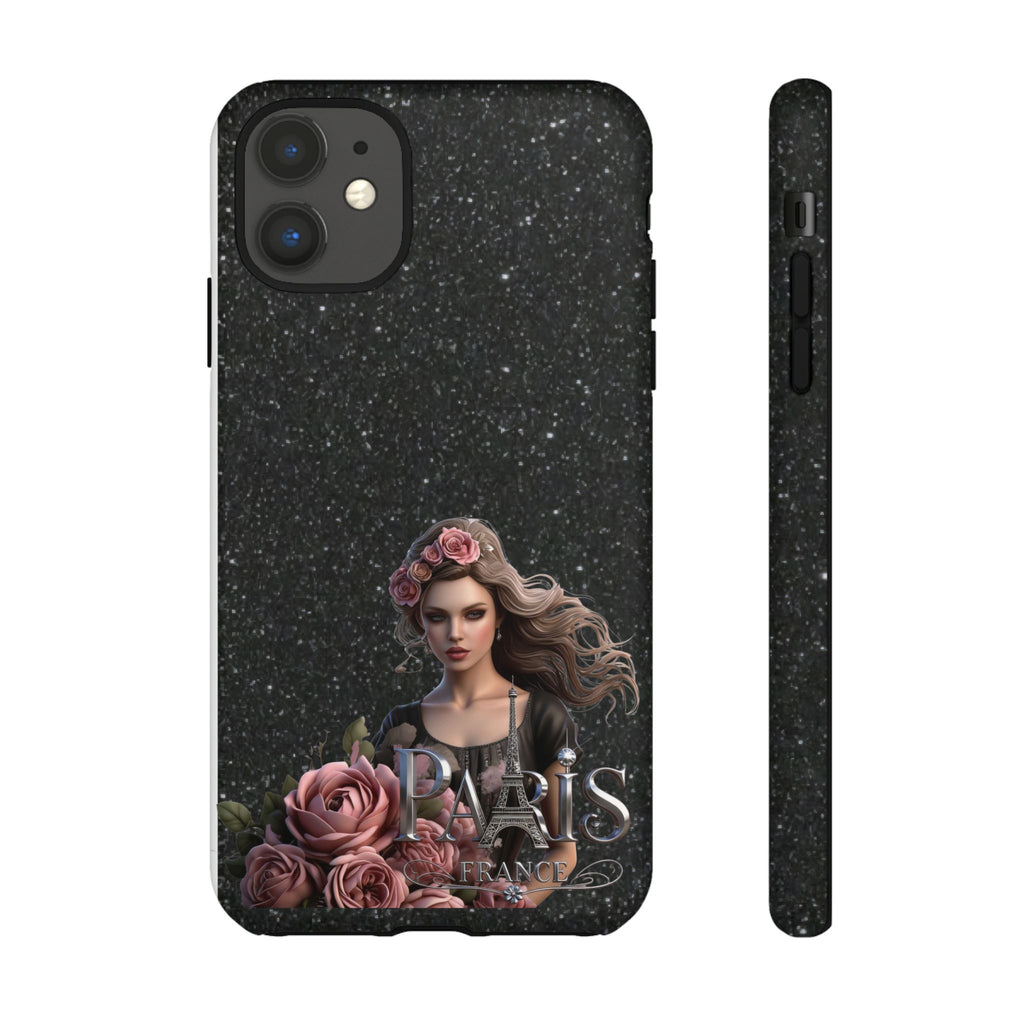 Floral Gothic Phone Case — Rose Crowned Woman on Sparkle Black Printify