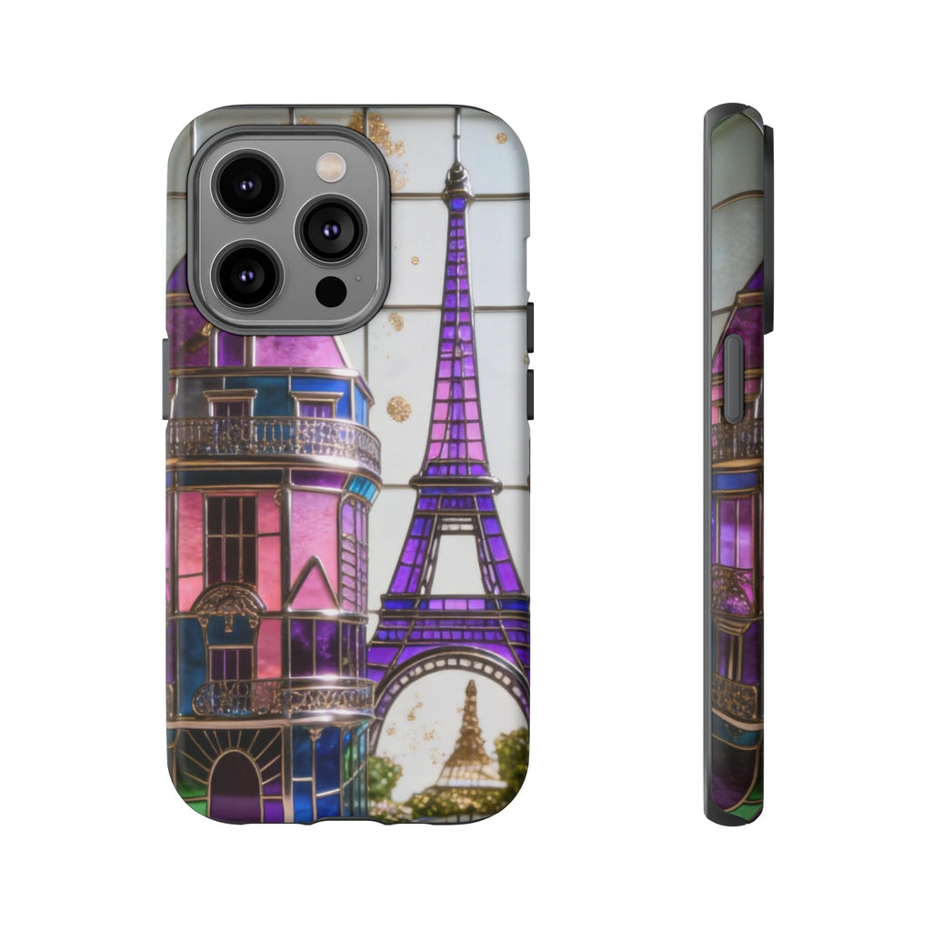 Parisian Eiffel Tower Tough Phone Case — Purple Vintage Cityscape Printify