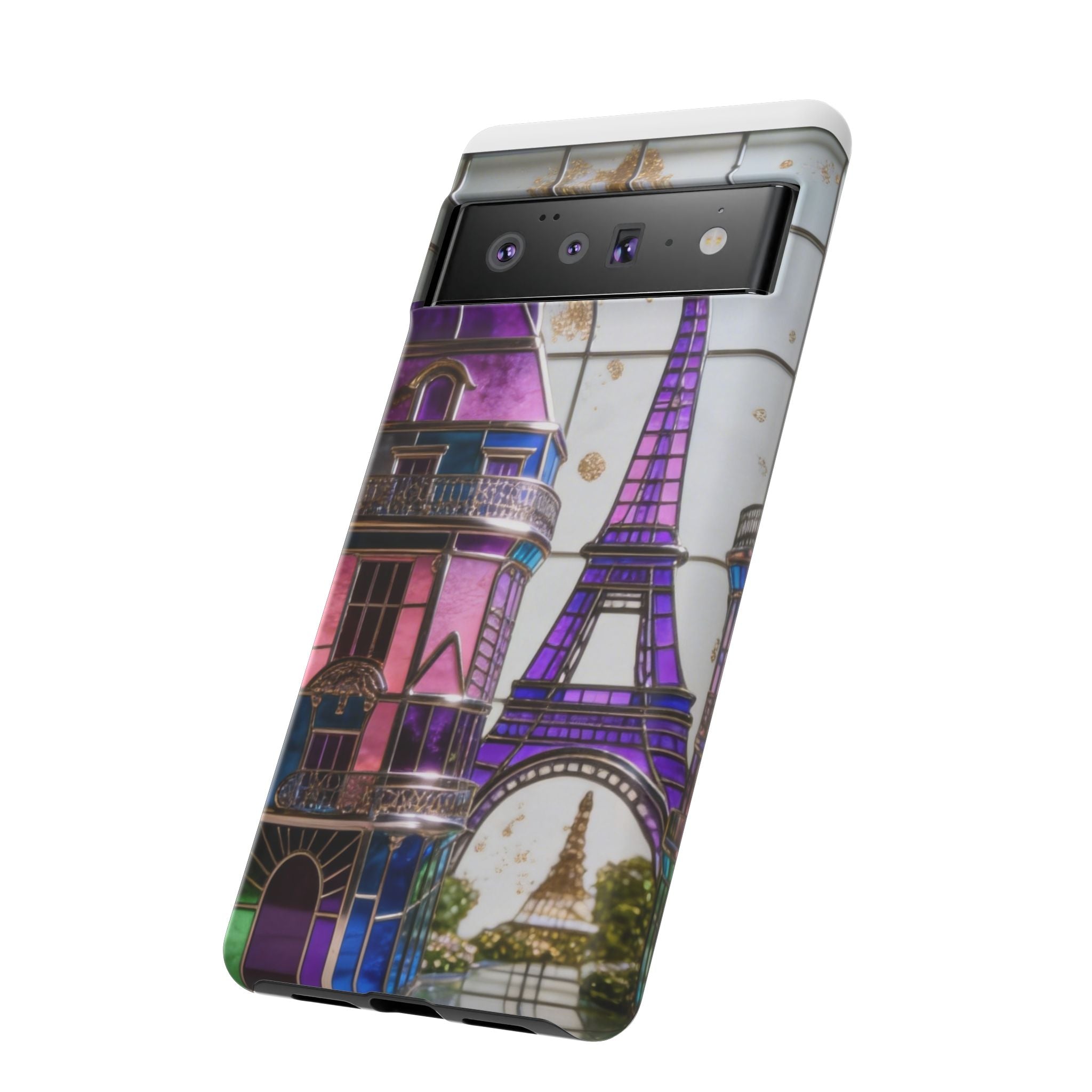 Parisian Eiffel Tower Tough Phone Case — Purple Vintage Cityscape Printify