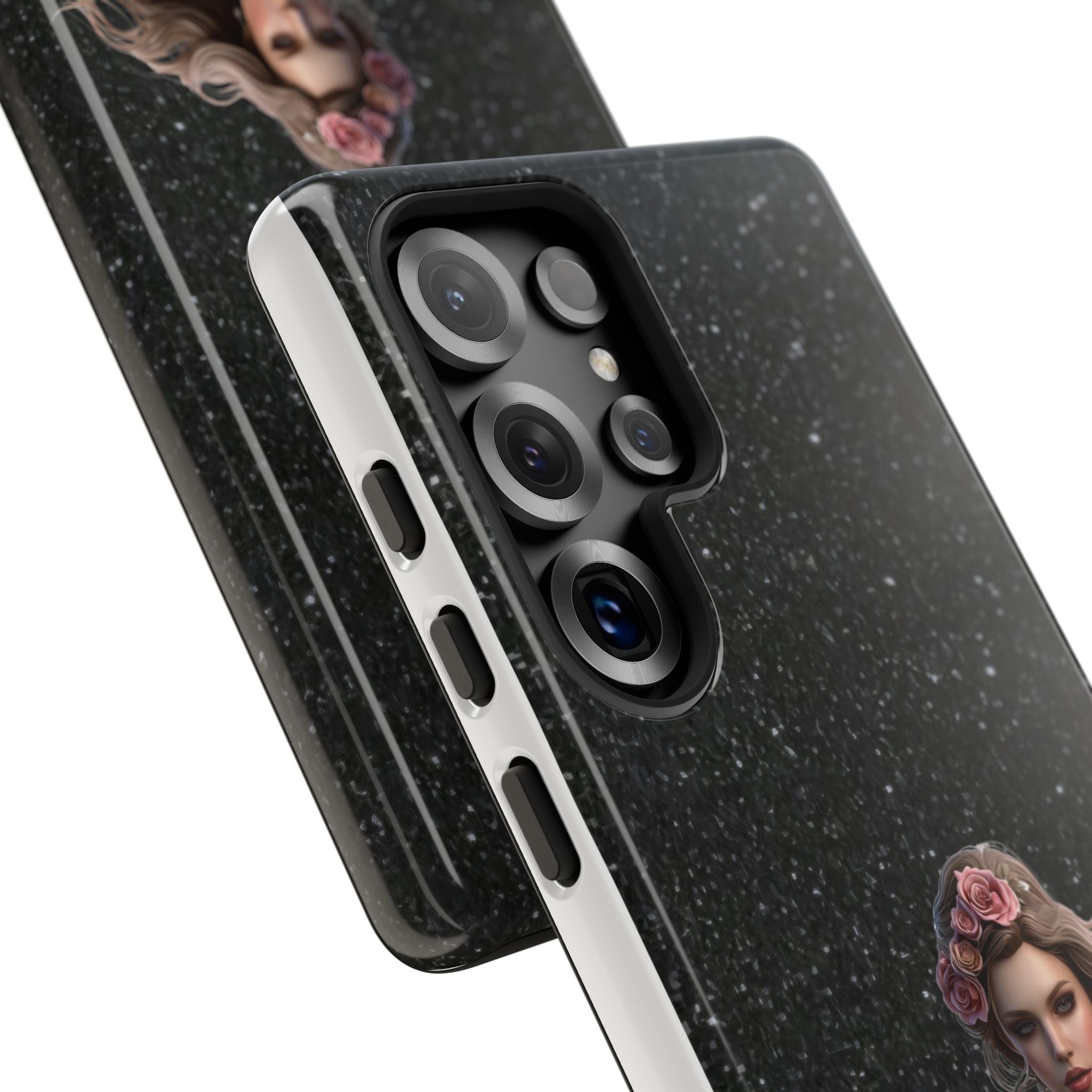 Floral Gothic Phone Case — Rose Crowned Woman on Sparkle Black Printify