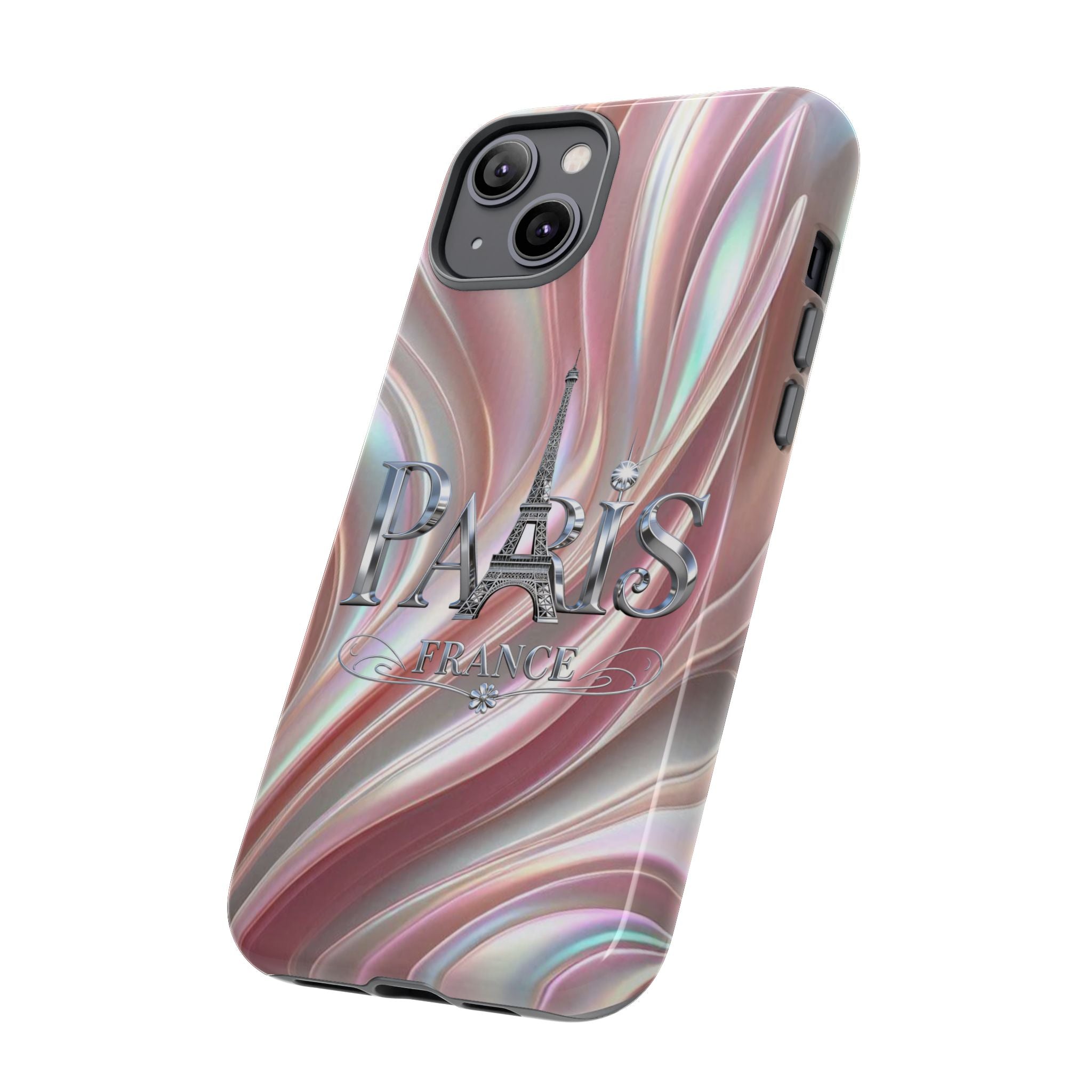 Paris Eiffel Phone Case — Iridescent Swirl Tough Case Printify