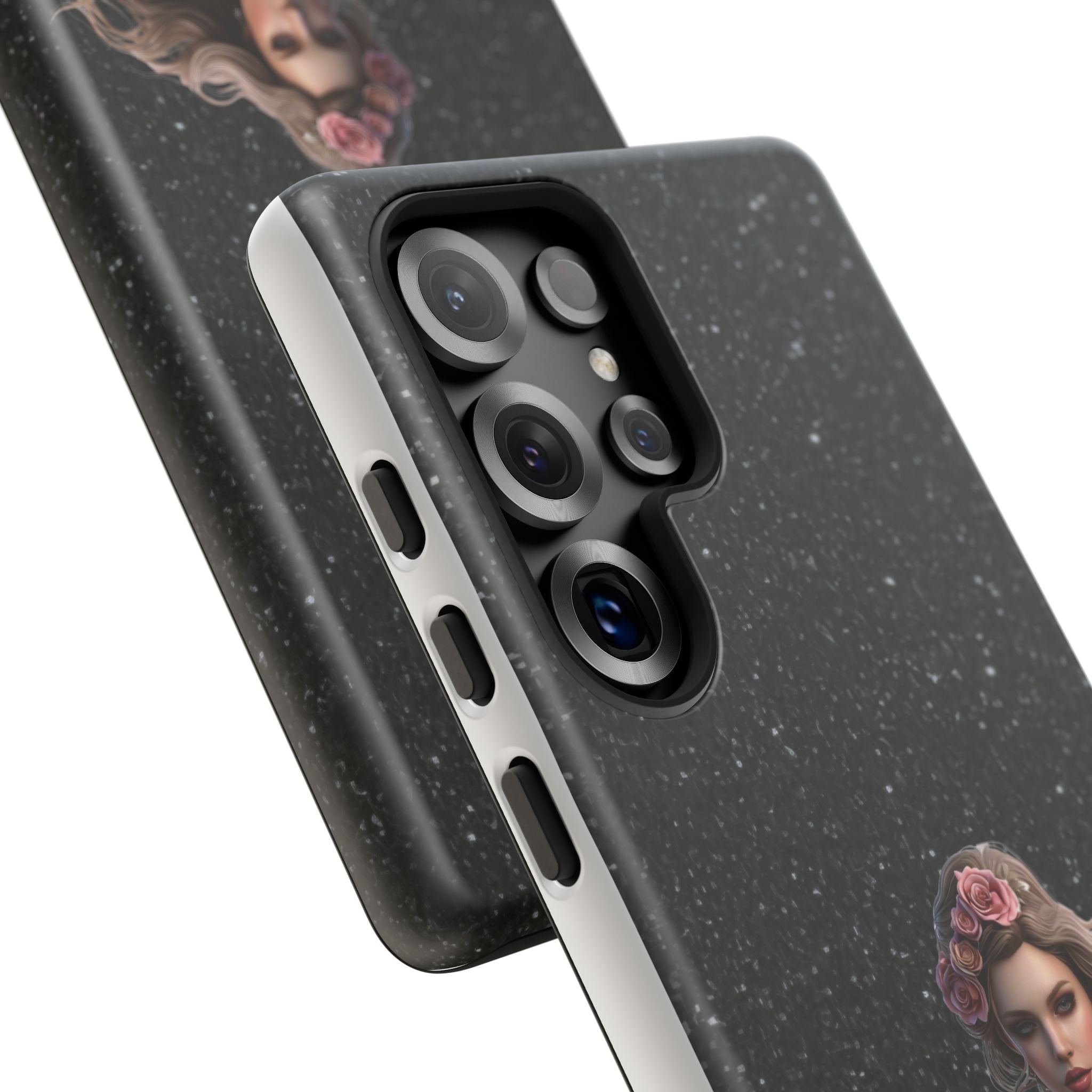 Floral Gothic Phone Case — Rose Crowned Woman on Sparkle Black Printify