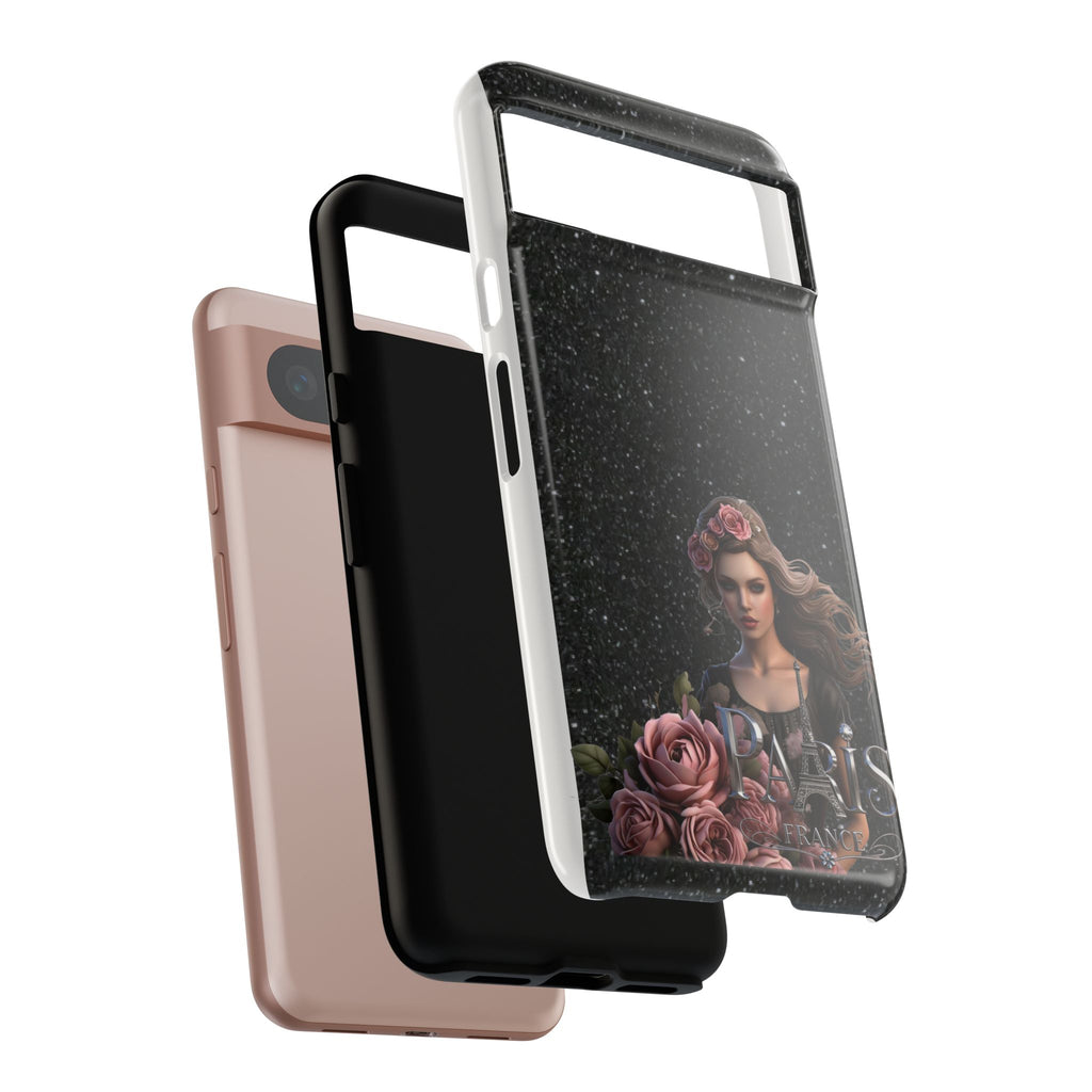 Floral Gothic Phone Case — Rose Crowned Woman on Sparkle Black Printify