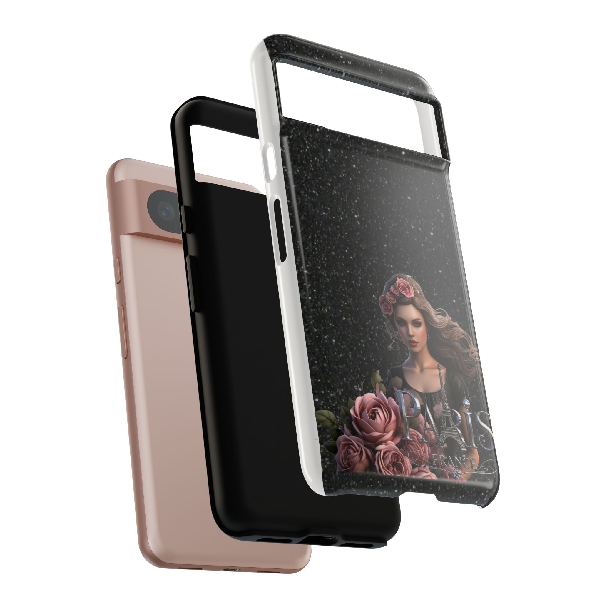 Floral Gothic Phone Case — Rose Crowned Woman on Sparkle Black Printify