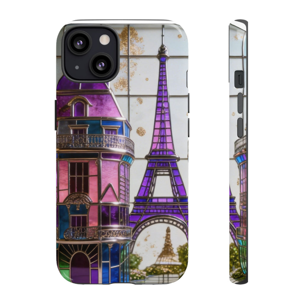 Parisian Eiffel Tower Tough Phone Case — Purple Vintage Cityscape Printify
