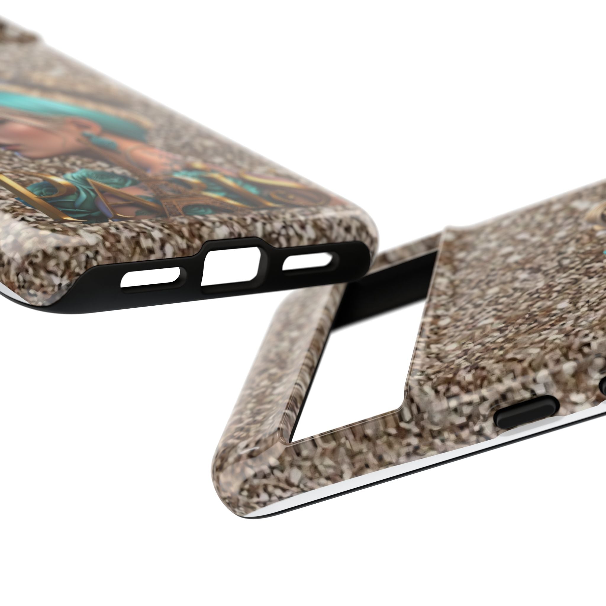 Parisian Glam Phone Case — Retro Pin-Up Girl with Teal Headscarf on Glitter Background Printify