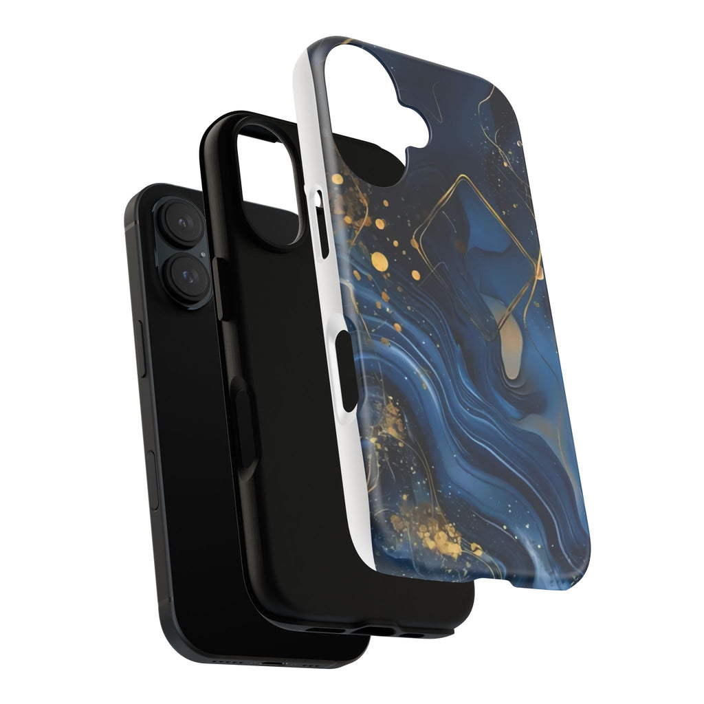 Blue Gold Marble Tough Phone Case — Protective Artistic iPhone Cover Printify