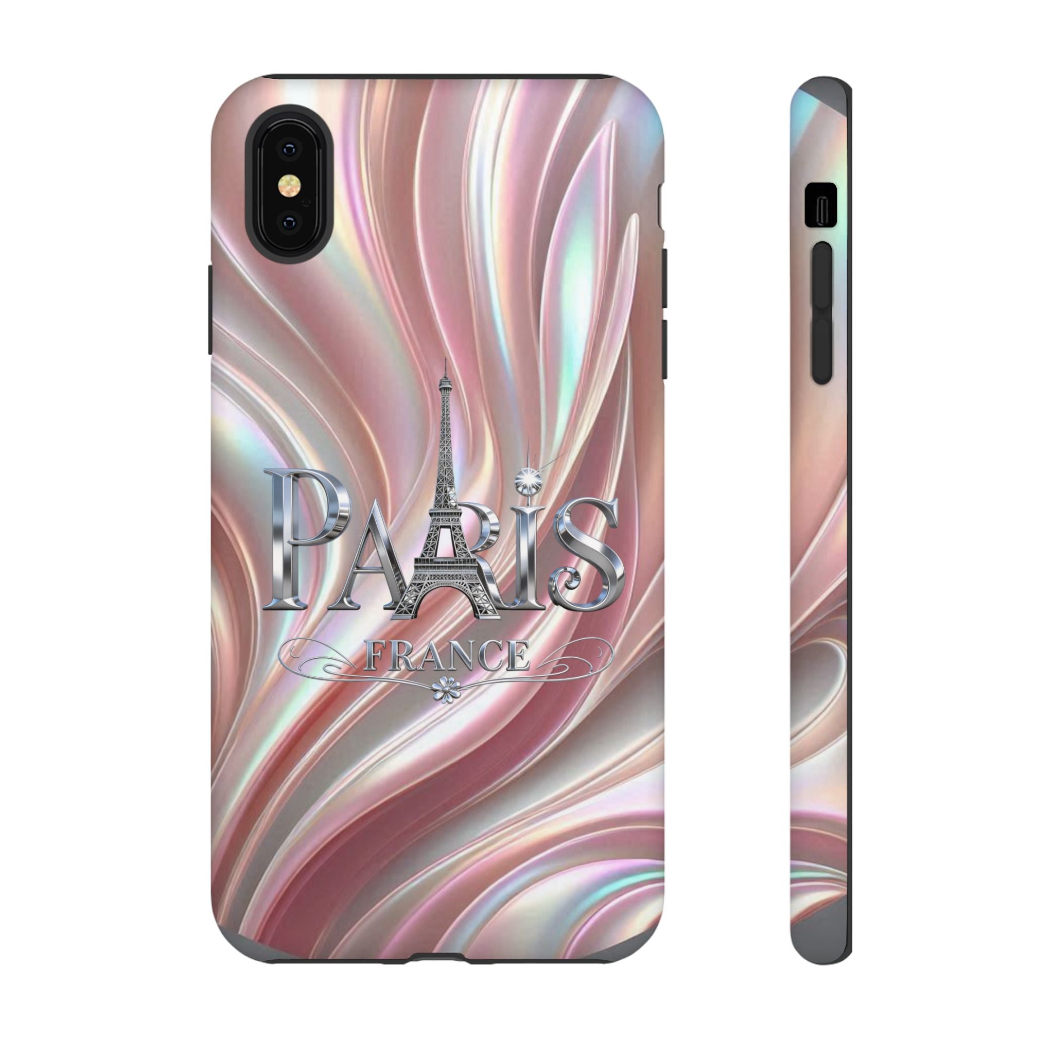 Paris Eiffel Phone Case — Iridescent Swirl Tough Case Printify