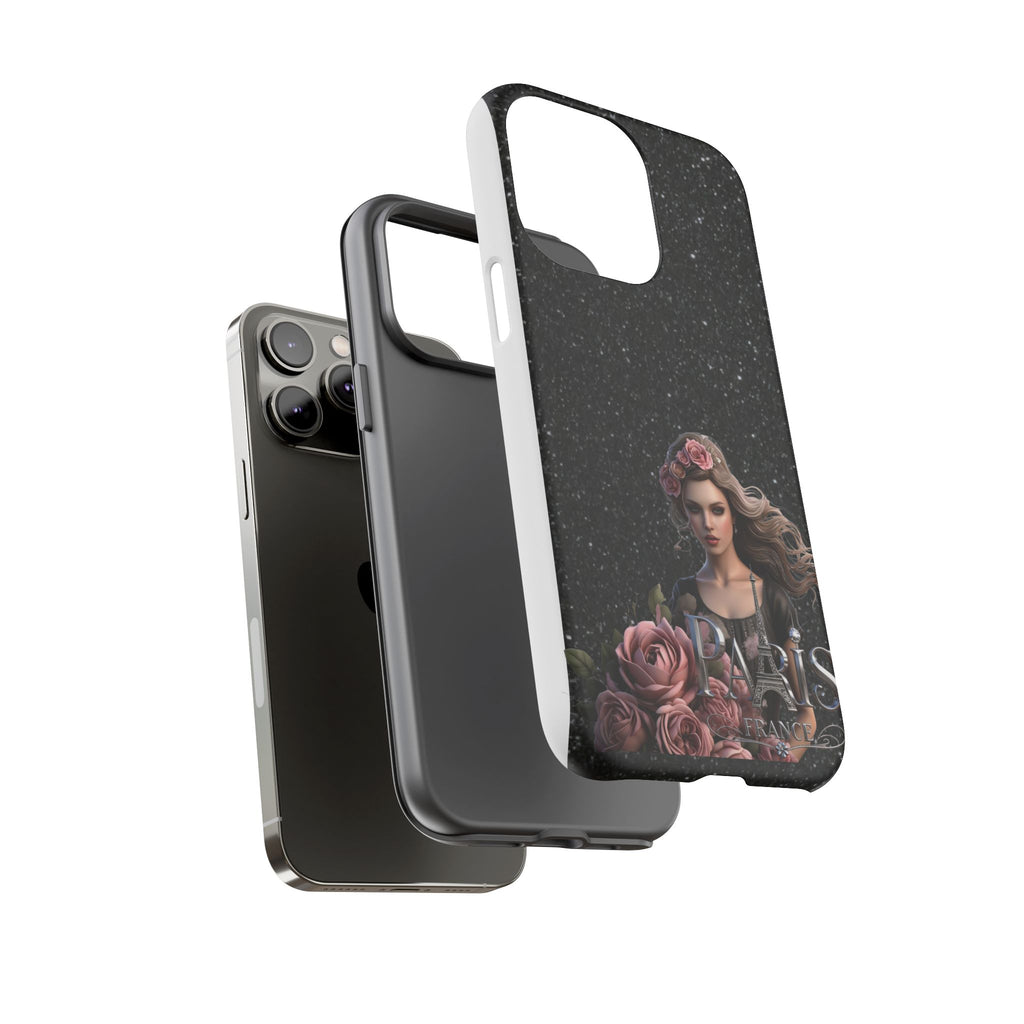 Floral Gothic Phone Case — Rose Crowned Woman on Sparkle Black Printify