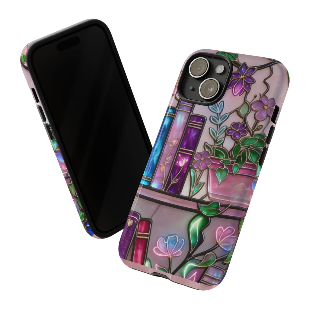 Floral Bookshelf Phone Case — Pastel Botanicals & Magical Book Art Printify