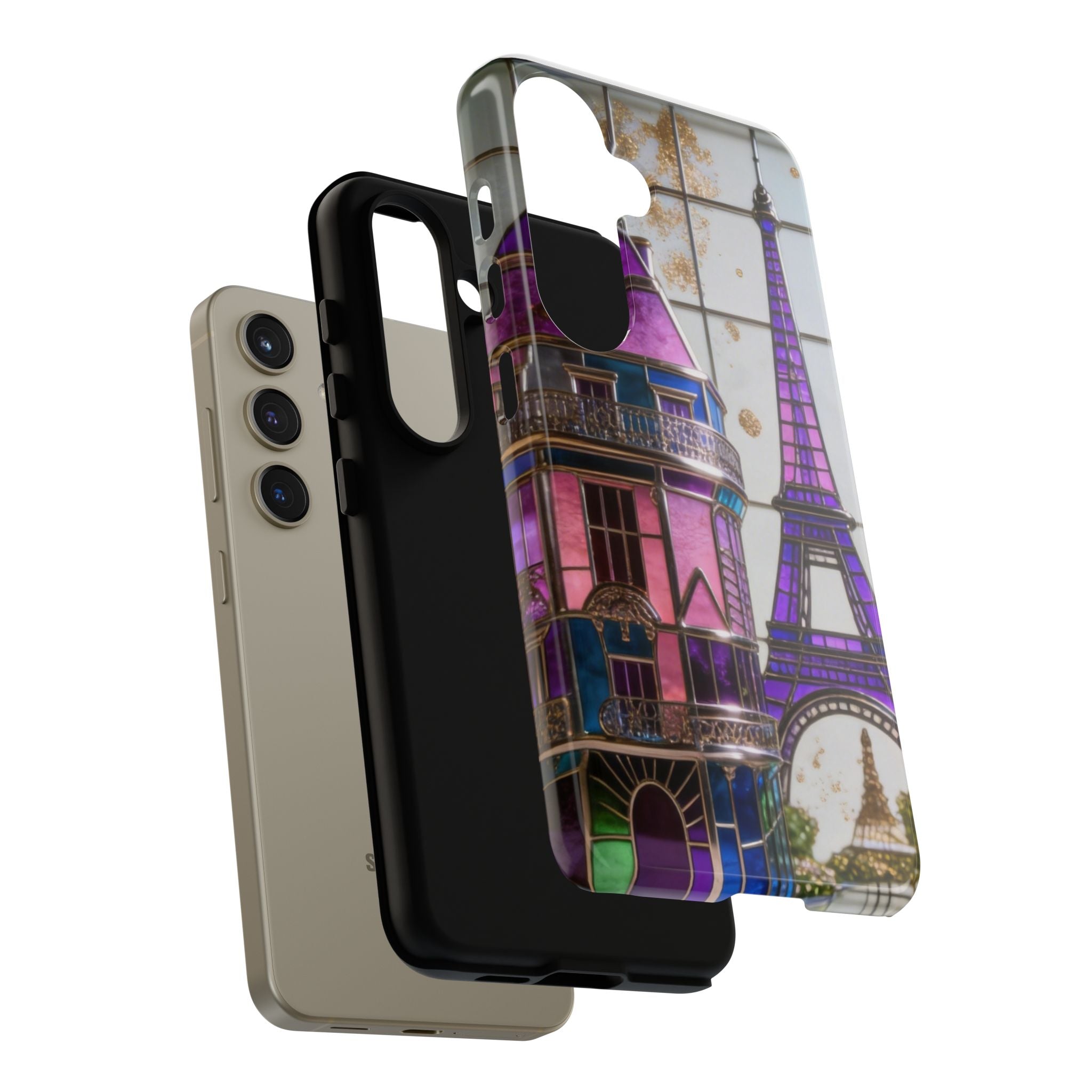 Parisian Eiffel Tower Tough Phone Case — Purple Vintage Cityscape Printify