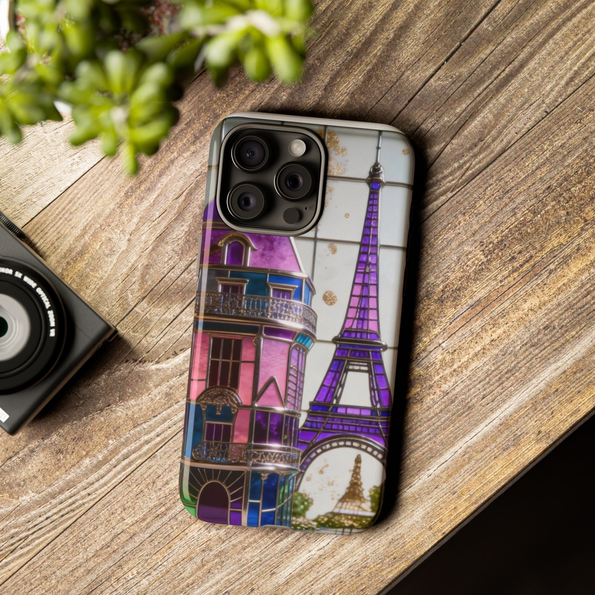 Parisian Eiffel Tower Tough Phone Case — Purple Vintage Cityscape Printify