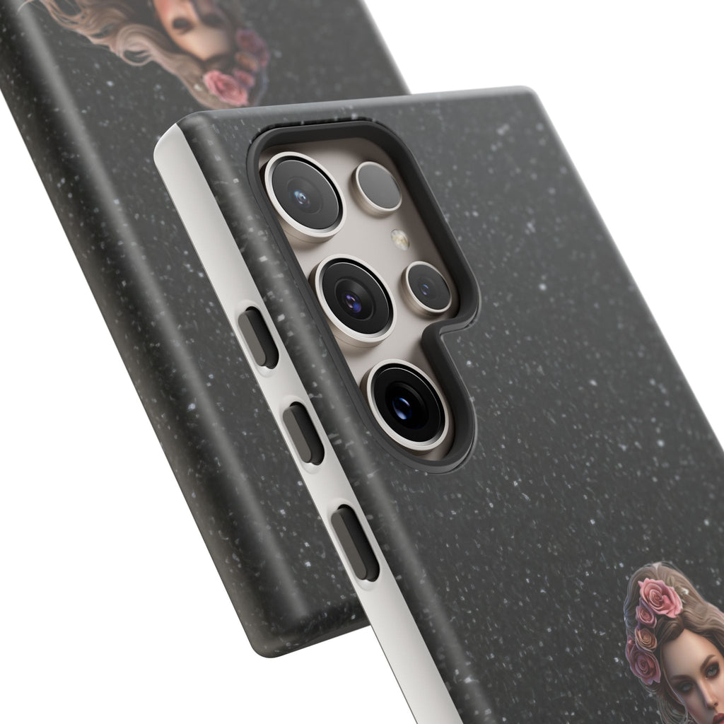 Floral Gothic Phone Case — Rose Crowned Woman on Sparkle Black Printify
