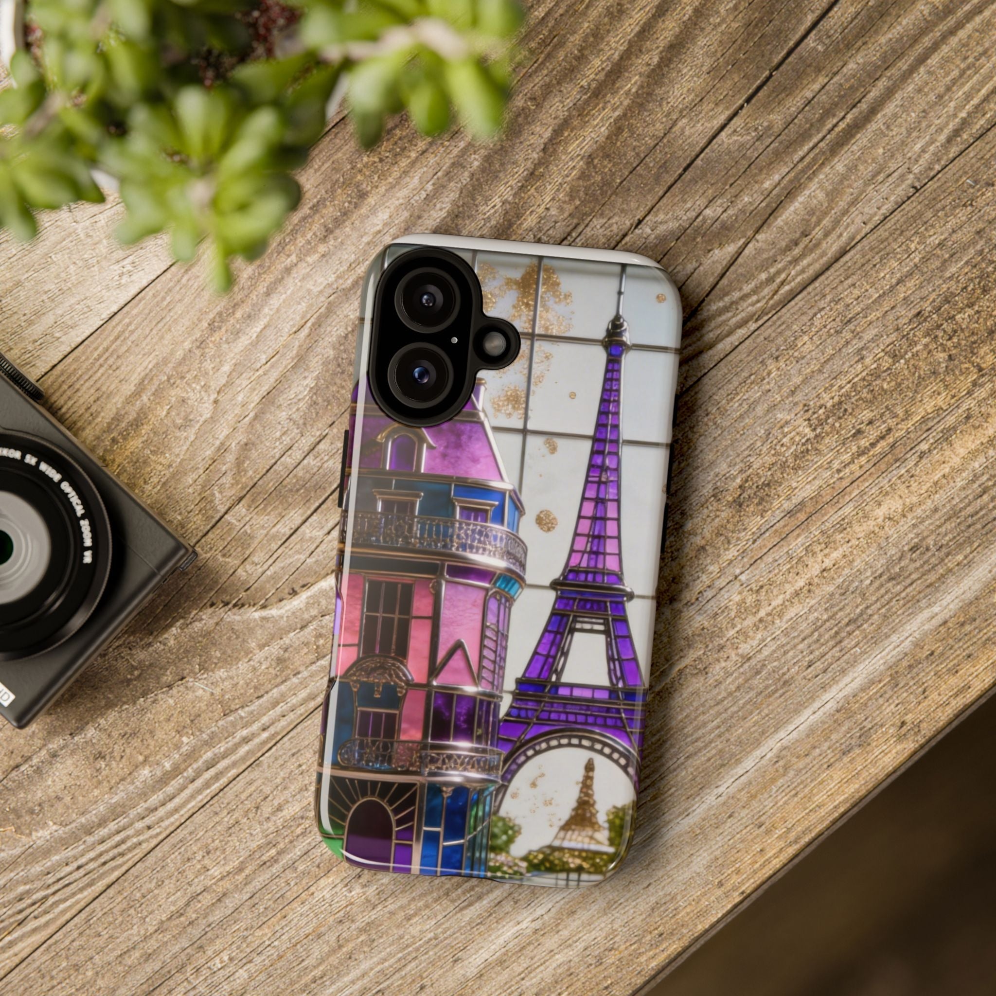Parisian Eiffel Tower Tough Phone Case — Purple Vintage Cityscape Printify