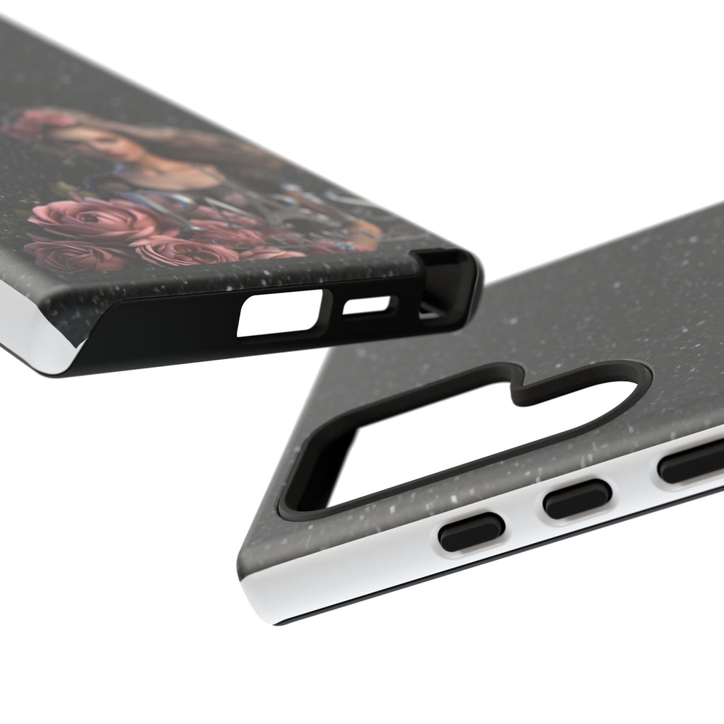 Floral Gothic Phone Case — Rose Crowned Woman on Sparkle Black Printify