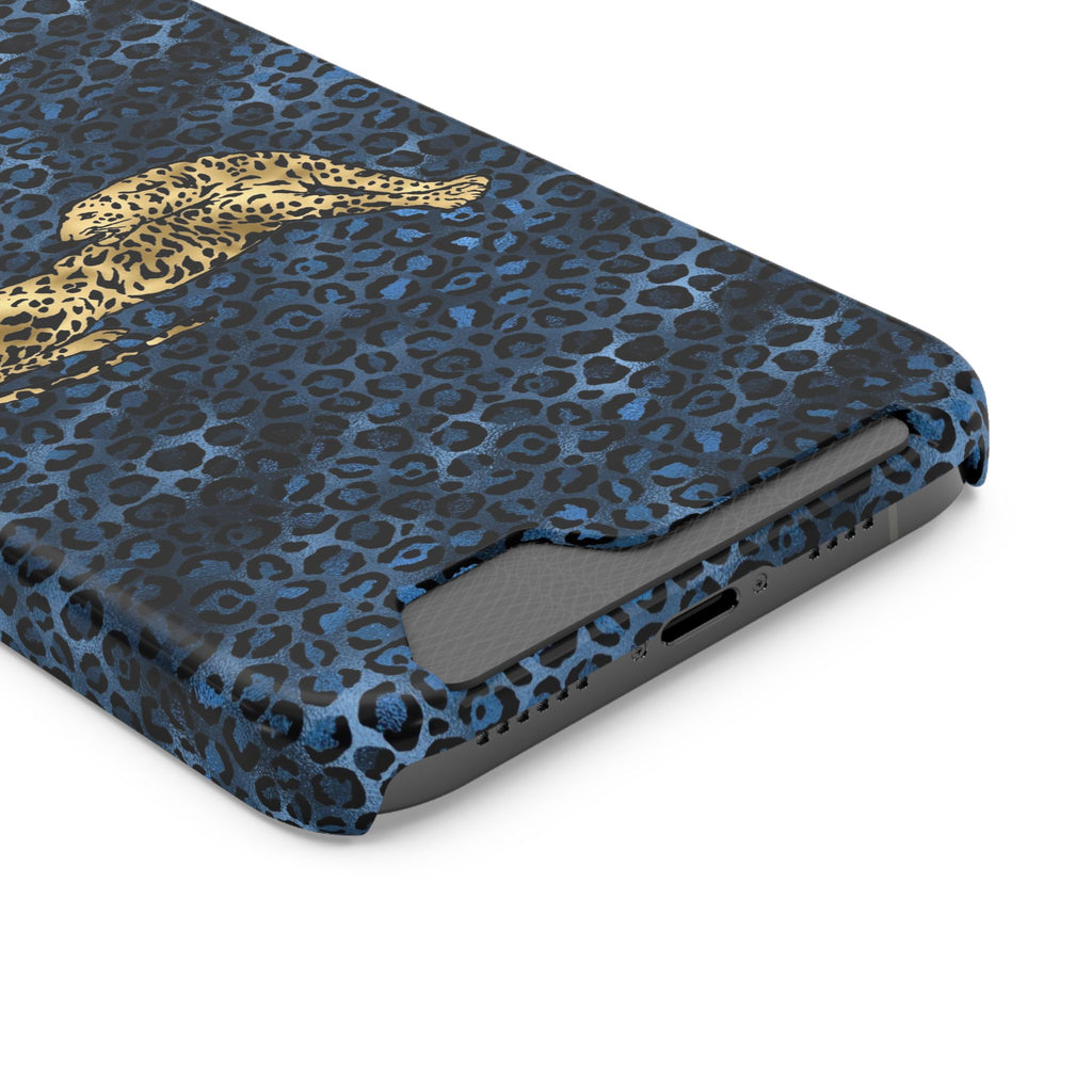 Blue Leopard Phone Case with Card Holder — Gold Cheetah Accent Printify