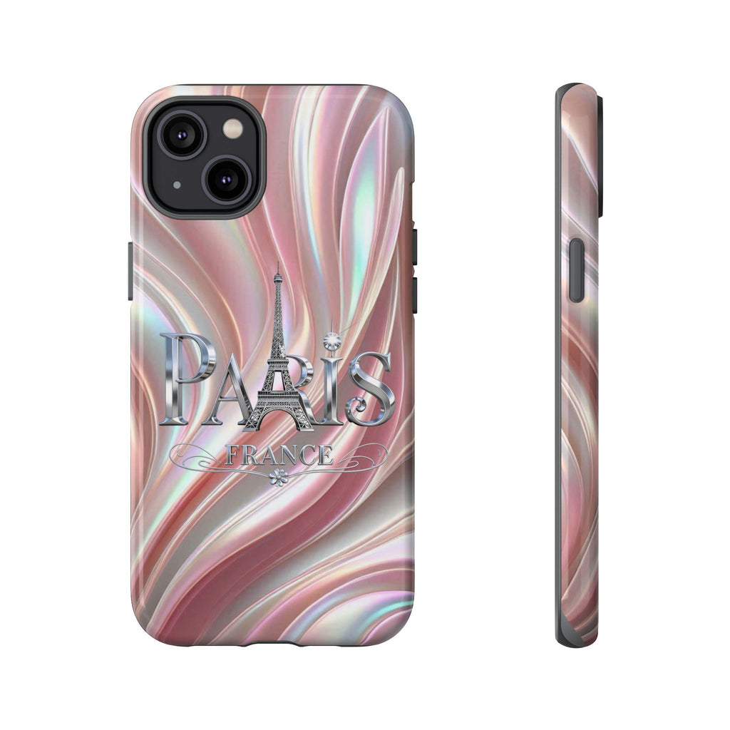 Paris Eiffel Phone Case — Iridescent Swirl Tough Case Printify