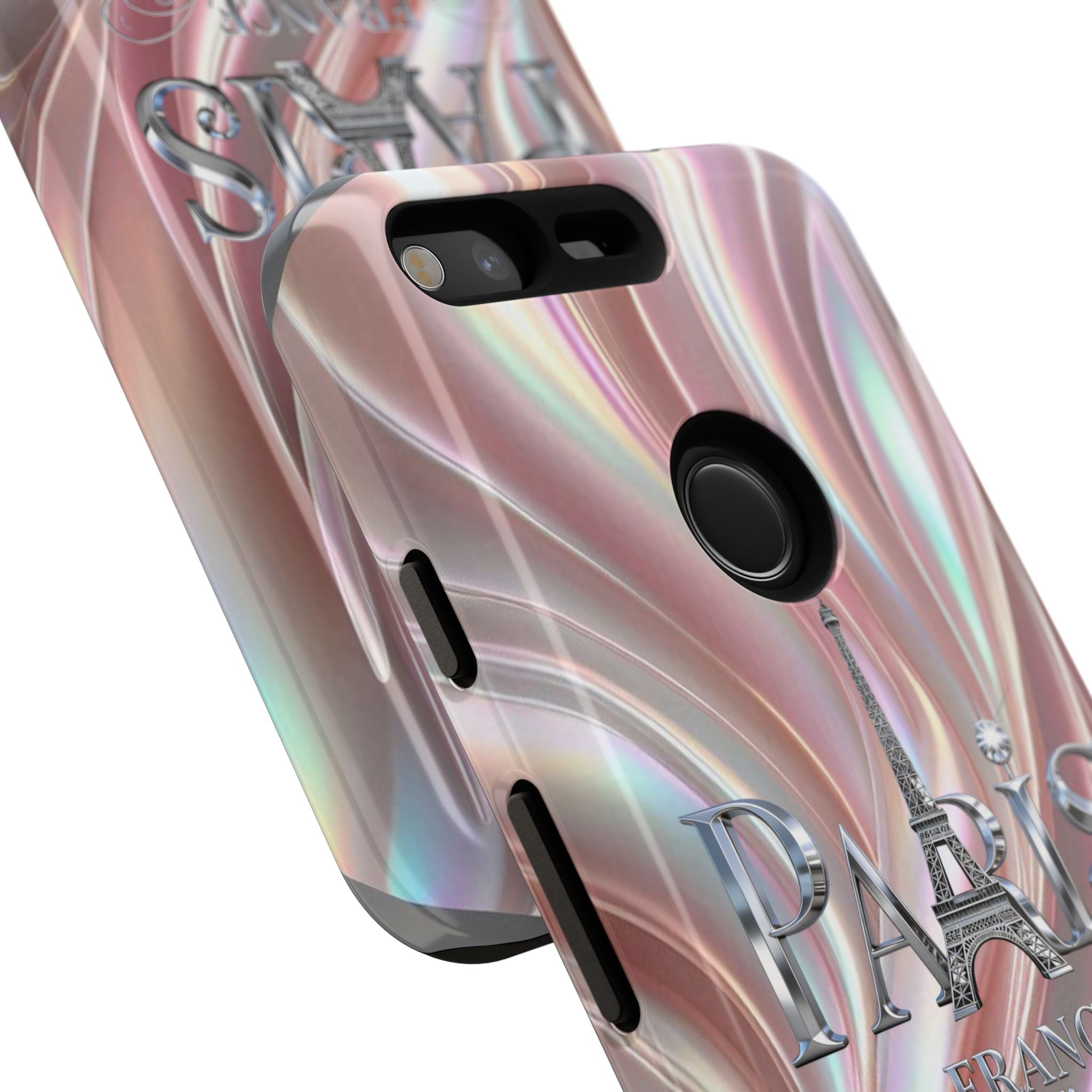 Paris Eiffel Phone Case — Iridescent Swirl Tough Case Printify