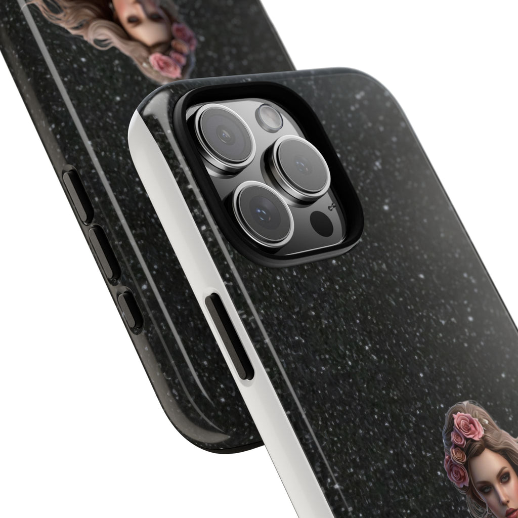 Floral Gothic Phone Case — Rose Crowned Woman on Sparkle Black Printify