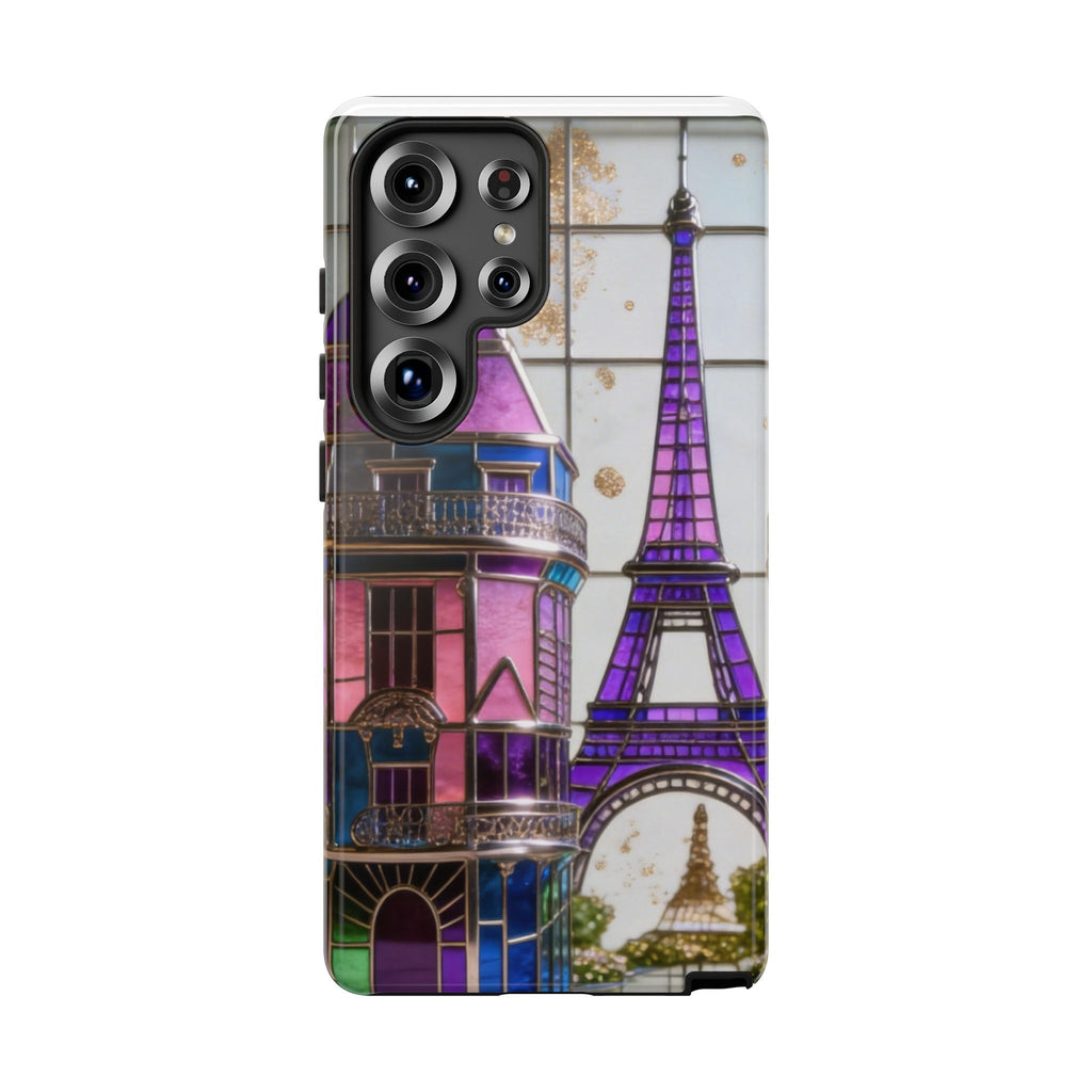 Parisian Eiffel Tower Tough Phone Case — Purple Vintage Cityscape Printify