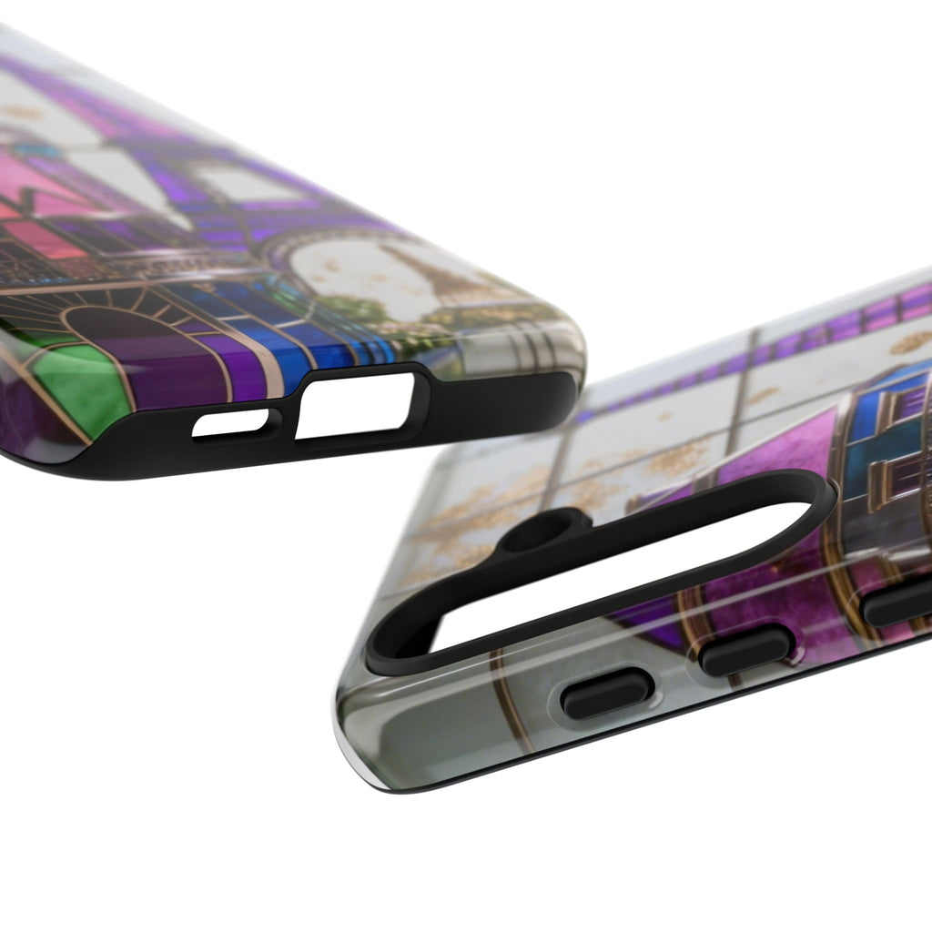 Parisian Eiffel Tower Tough Phone Case — Purple Vintage Cityscape Printify