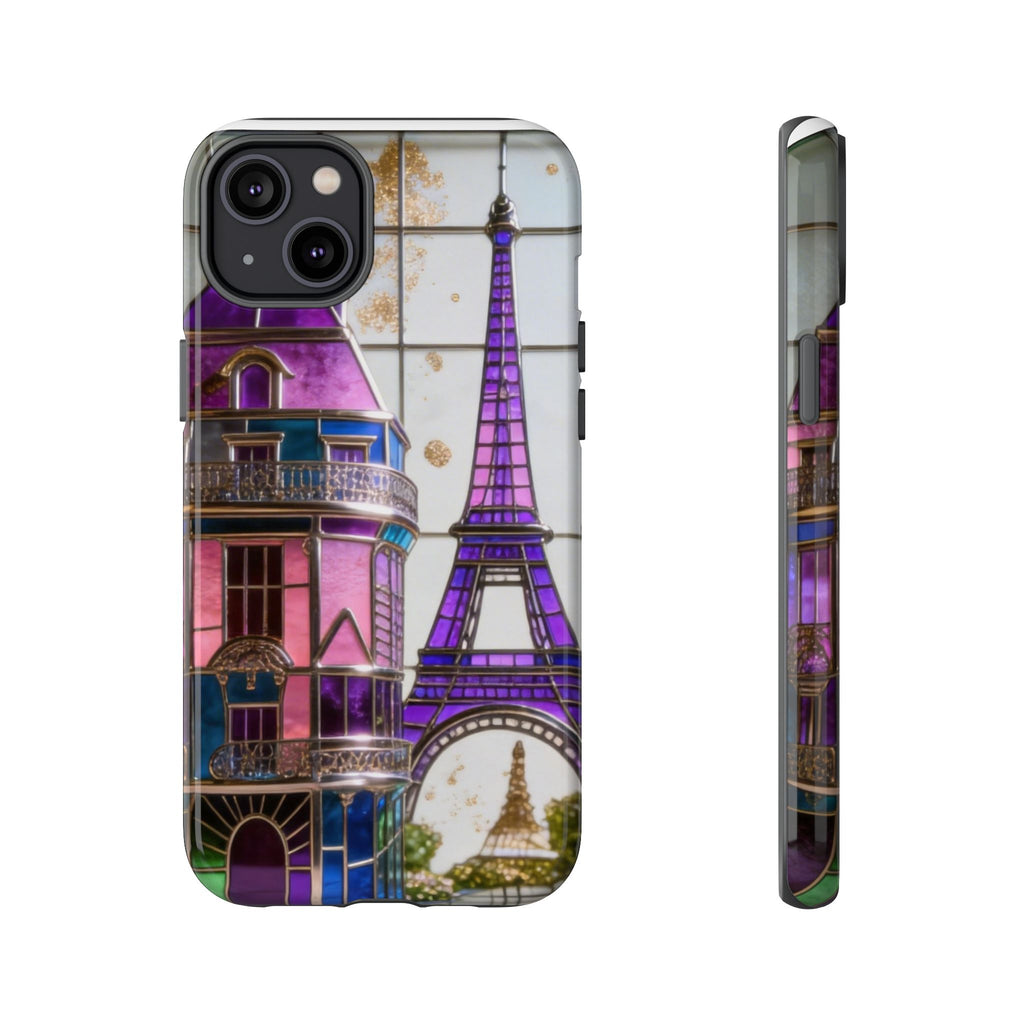 Parisian Eiffel Tower Tough Phone Case — Purple Vintage Cityscape Printify