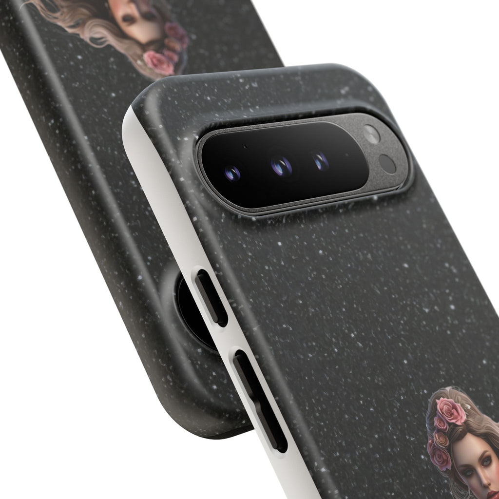 Floral Gothic Phone Case — Rose Crowned Woman on Sparkle Black Printify