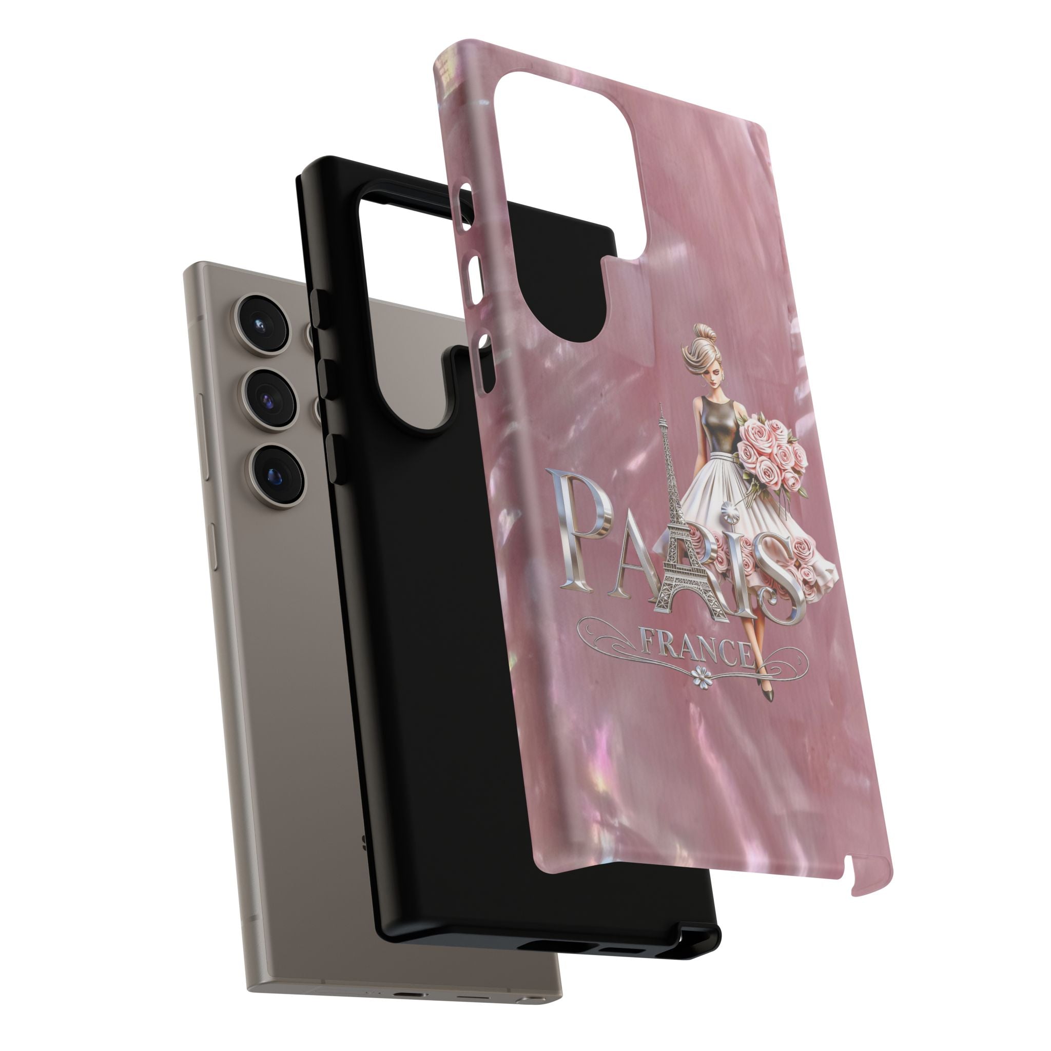 Paris Floral Phone Case - Pink Eiffel Tower Fashion Girl Tough Case Printify